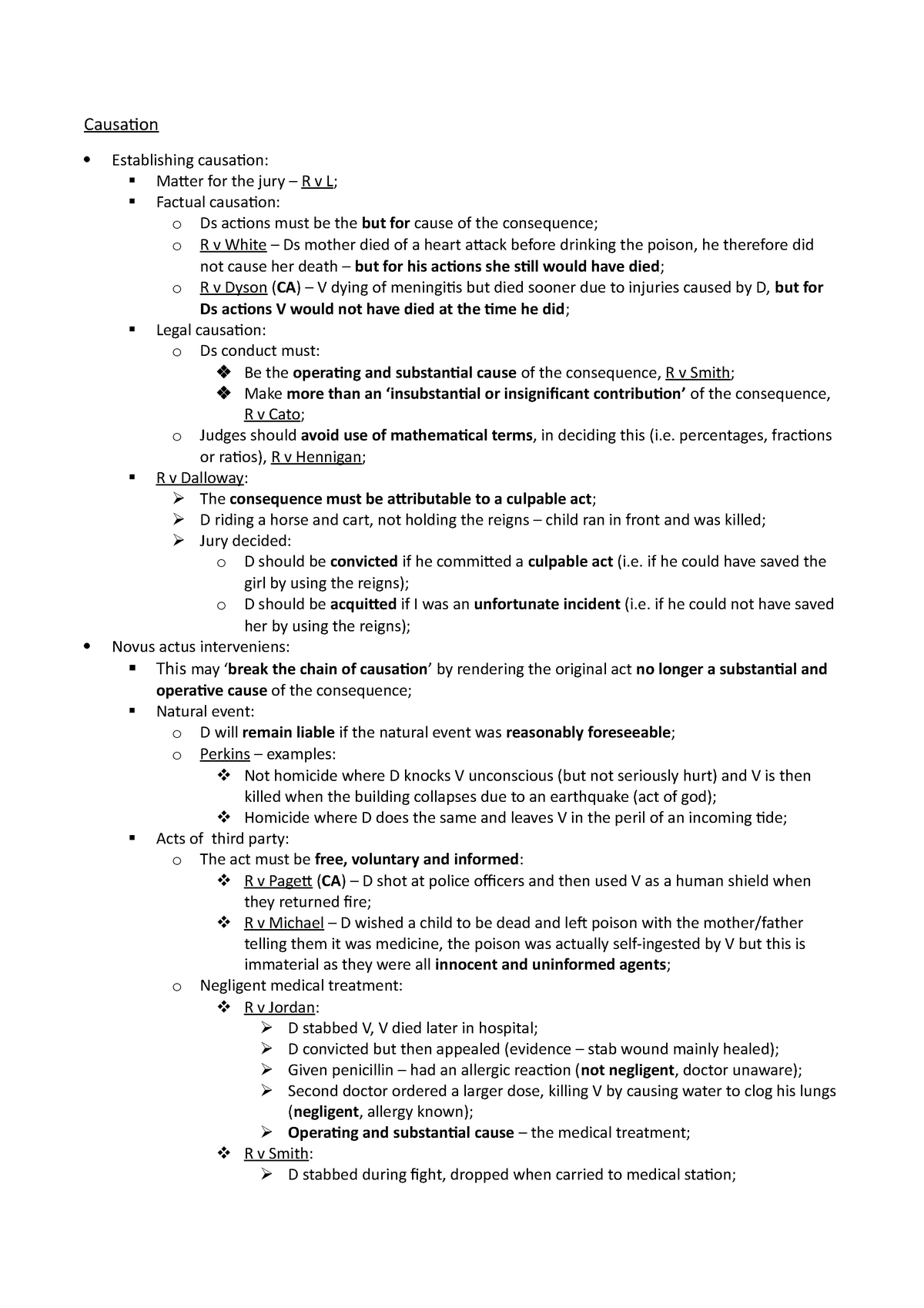 Causation (Revision) - lecture notes and topic summary - Causation ...