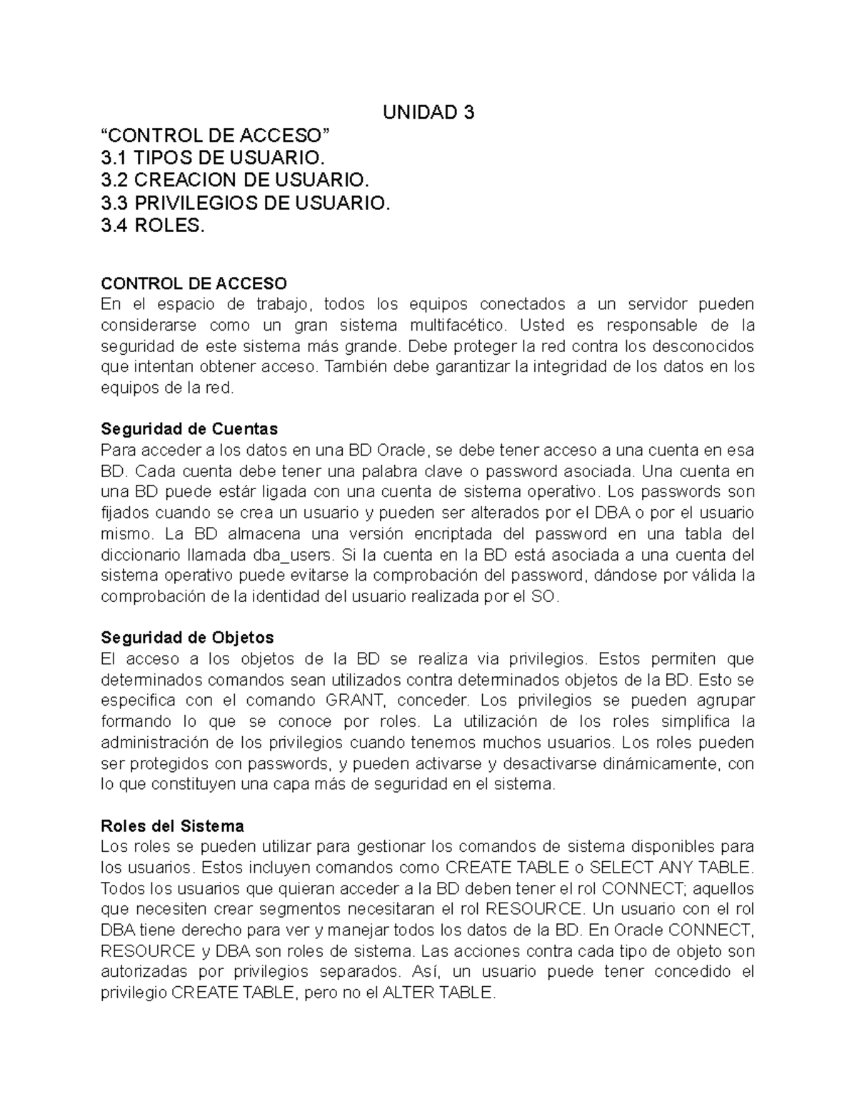 Unidad 3 Tarea Terminada Fundamentos De Bases De Datos Unidad 3 “control De Acceso” 3 0654