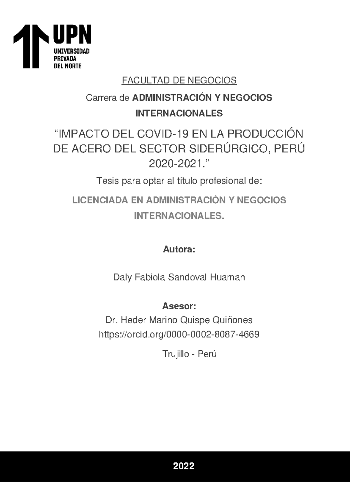 Trabajo UPN - FACULTAD DE NEGOCIOS Carrera de ADMINISTRACIÓN Y NEGOCIOS ...