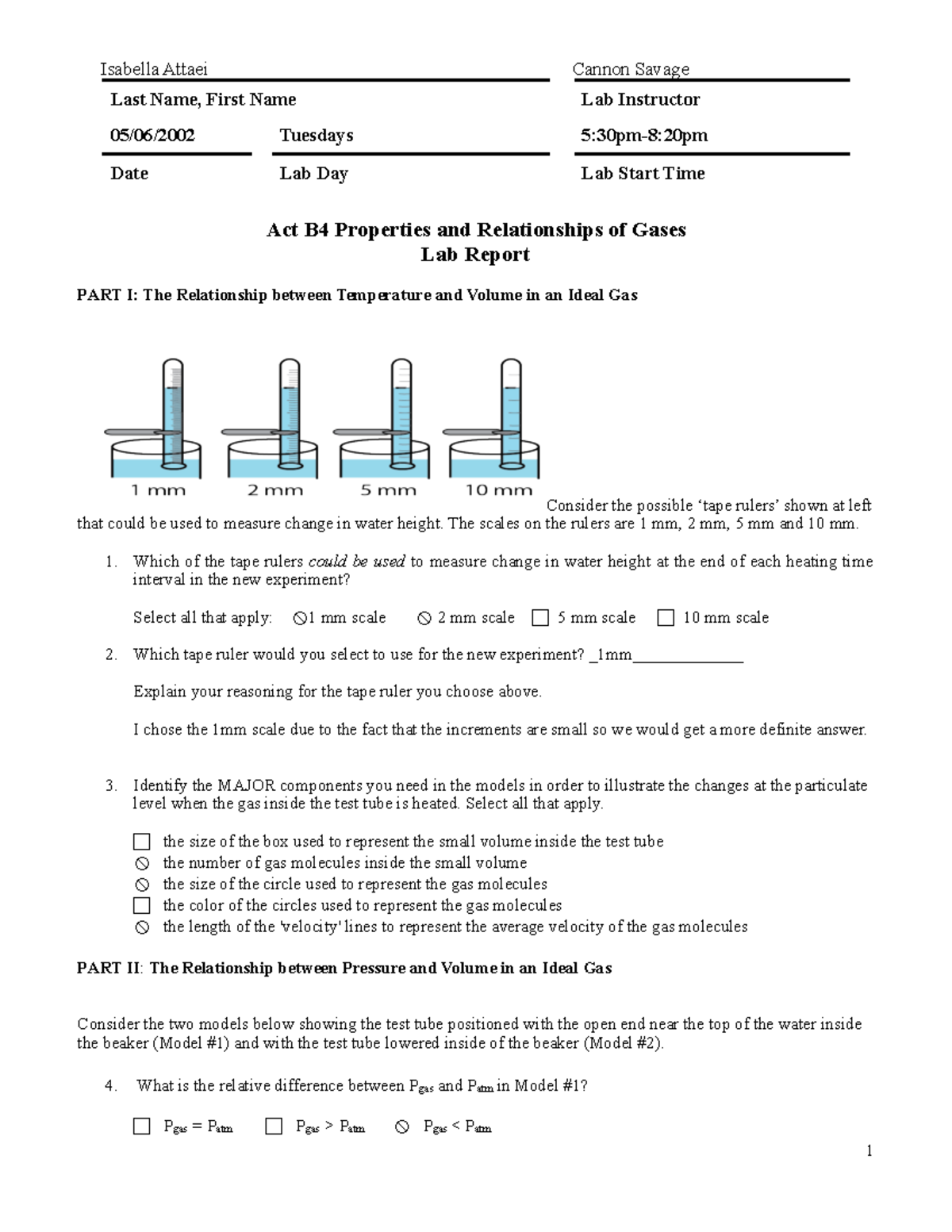 Act B4 Lab Report Act B4 Properties and Relationships of Gases Lab