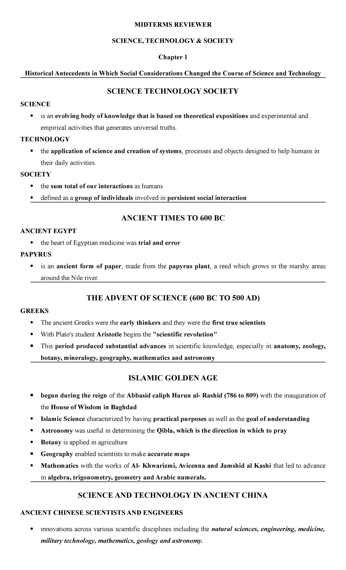 STS- Pointers - MIDTERMS REVIEWER SCIENCE, TECHNOLOGY & SOCIETY Chapter ...