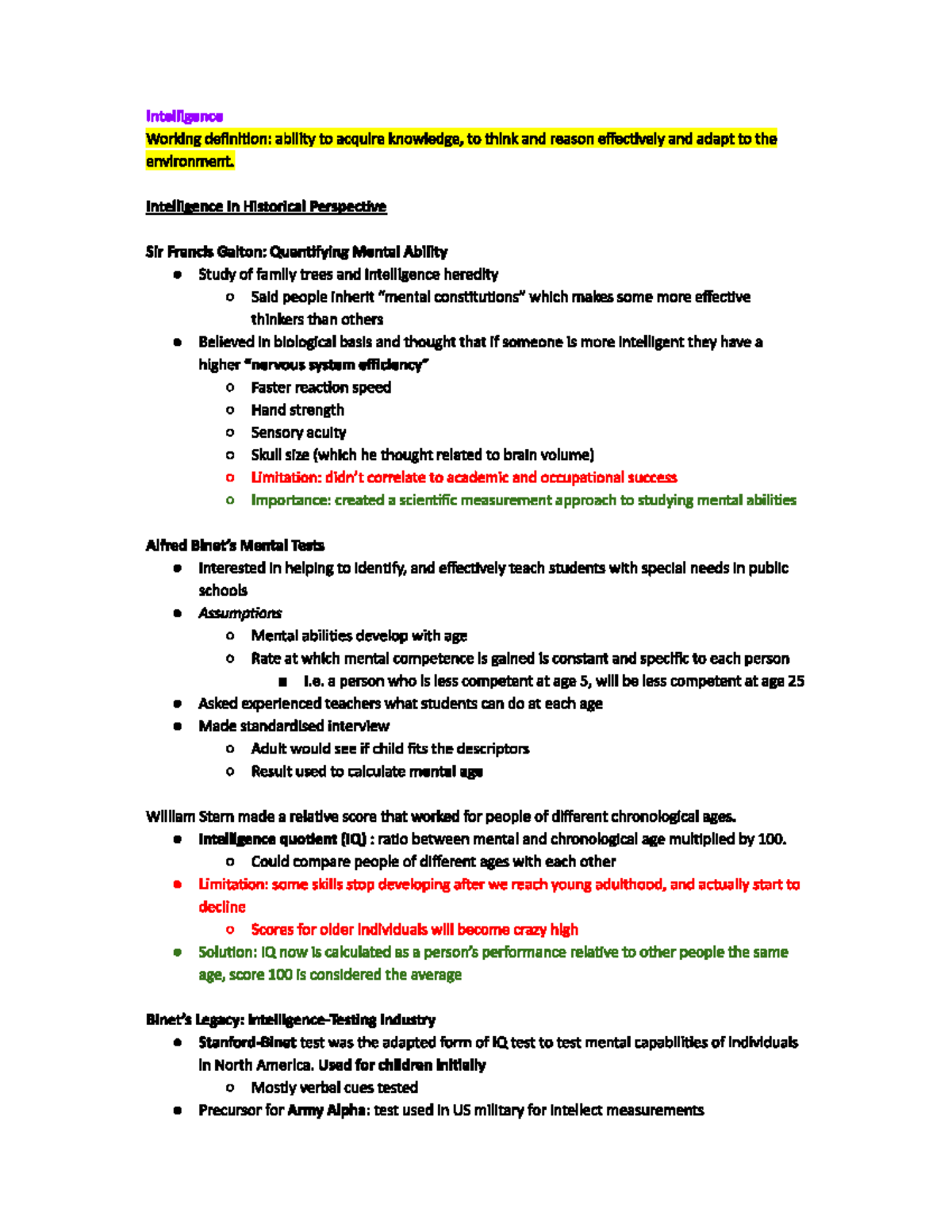Psychology 1003 - Chapter 10 Intelligence - Intelligence Working ...