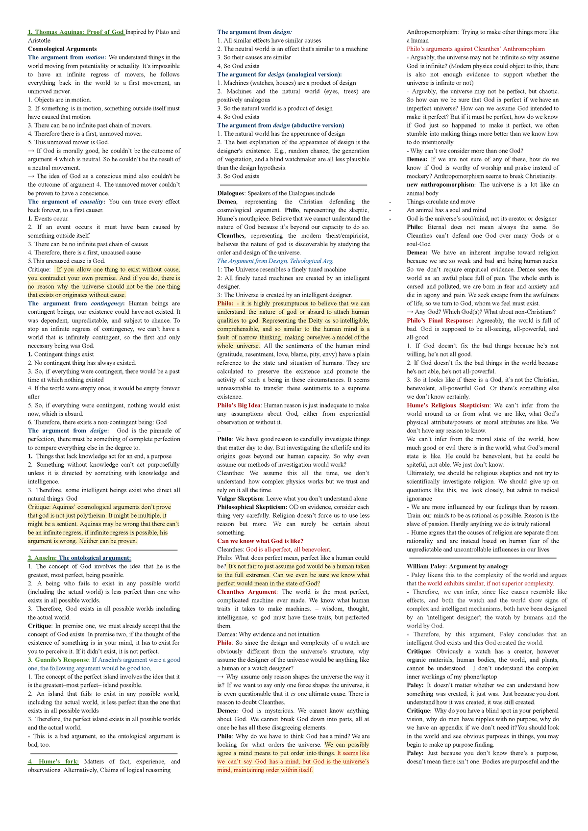 Philosophy Midterm Cheat Sheet - Thomas Aquinas: Proof of God Inspired ...