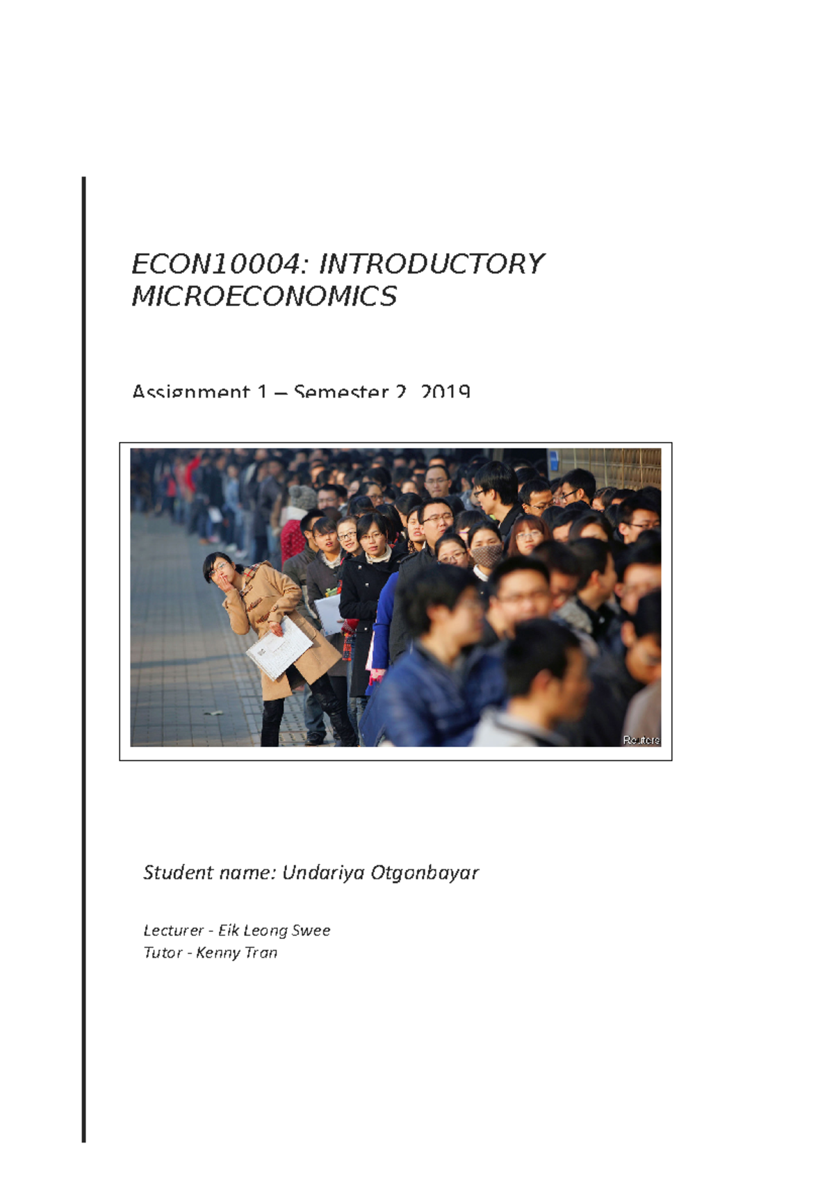 ECON10004 Assignment - ECON10004: INTRODUCTORY MICROECONOMICS ...