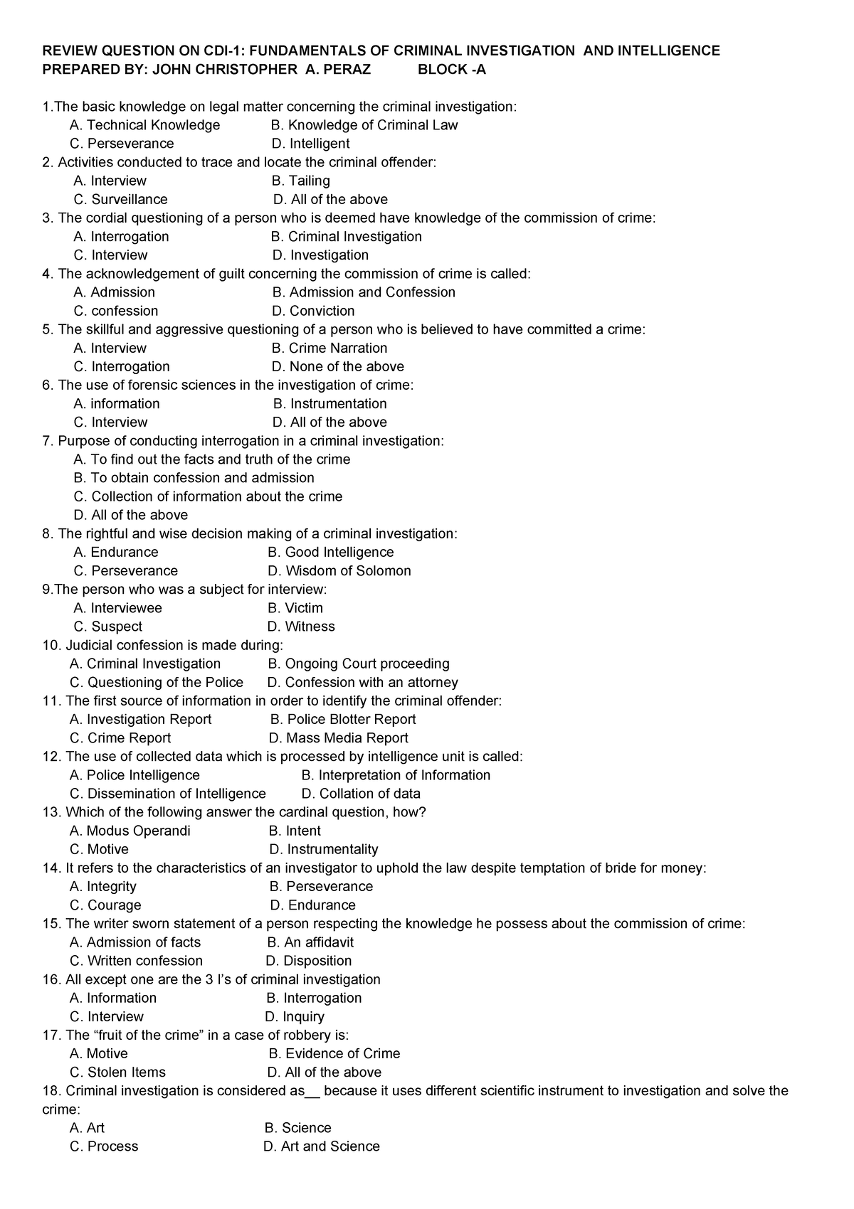 Scribd - Kapoya - REVIEW QUESTION ON CDI-1: FUNDAMENTALS OF CRIMINAL ...