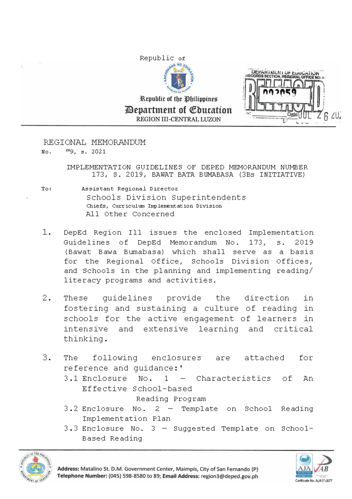 Rm no 289 s 2021 implementation guidelines of dep studocu