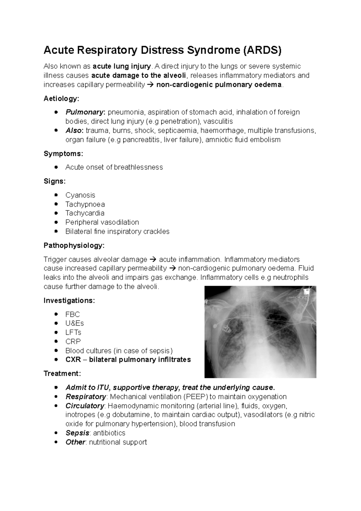 Disease summary: Acute respiratory distress syndrome (ARDS) - Acute