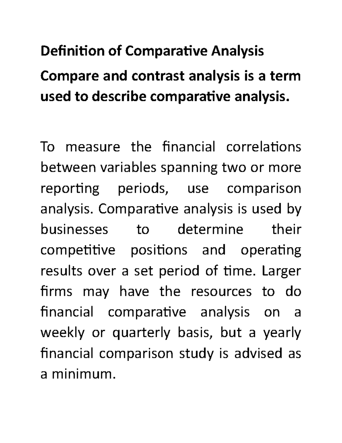 Financial Analogies for College Student - Definition of Comparative ...