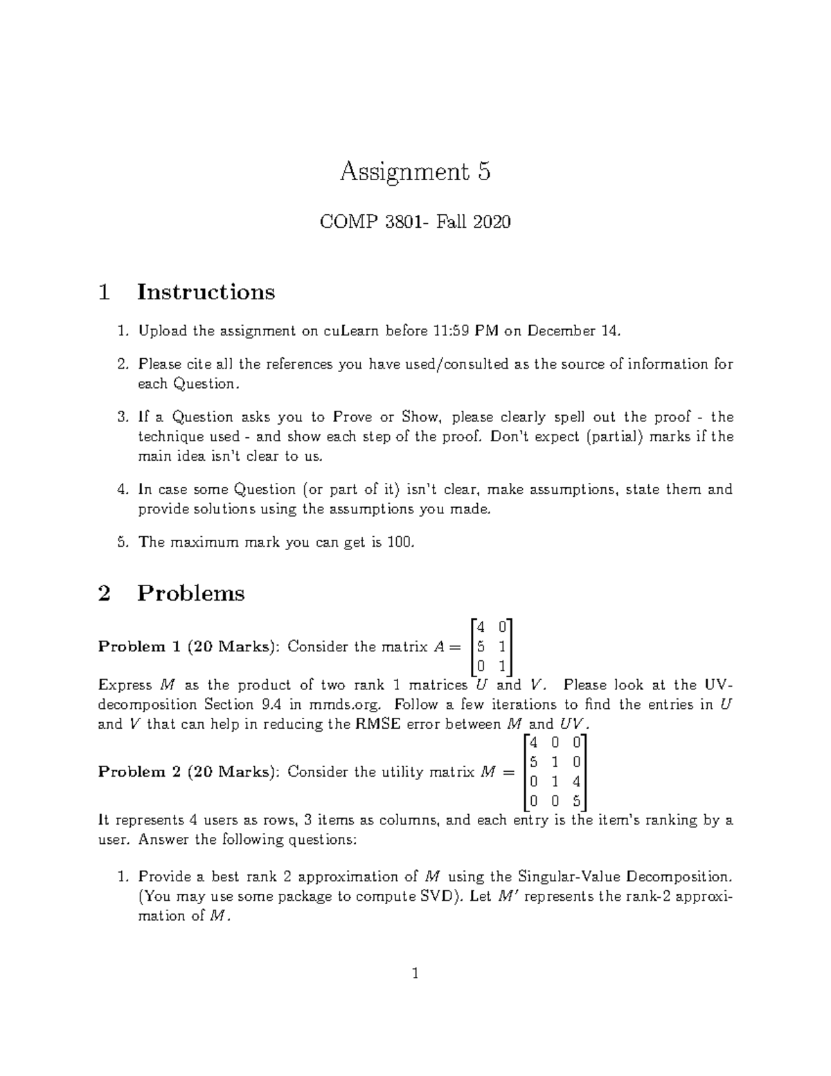 3801: A5-2019-2020 - Assignment 5 COMP 3801- Fall 2020 1 Instructions ...