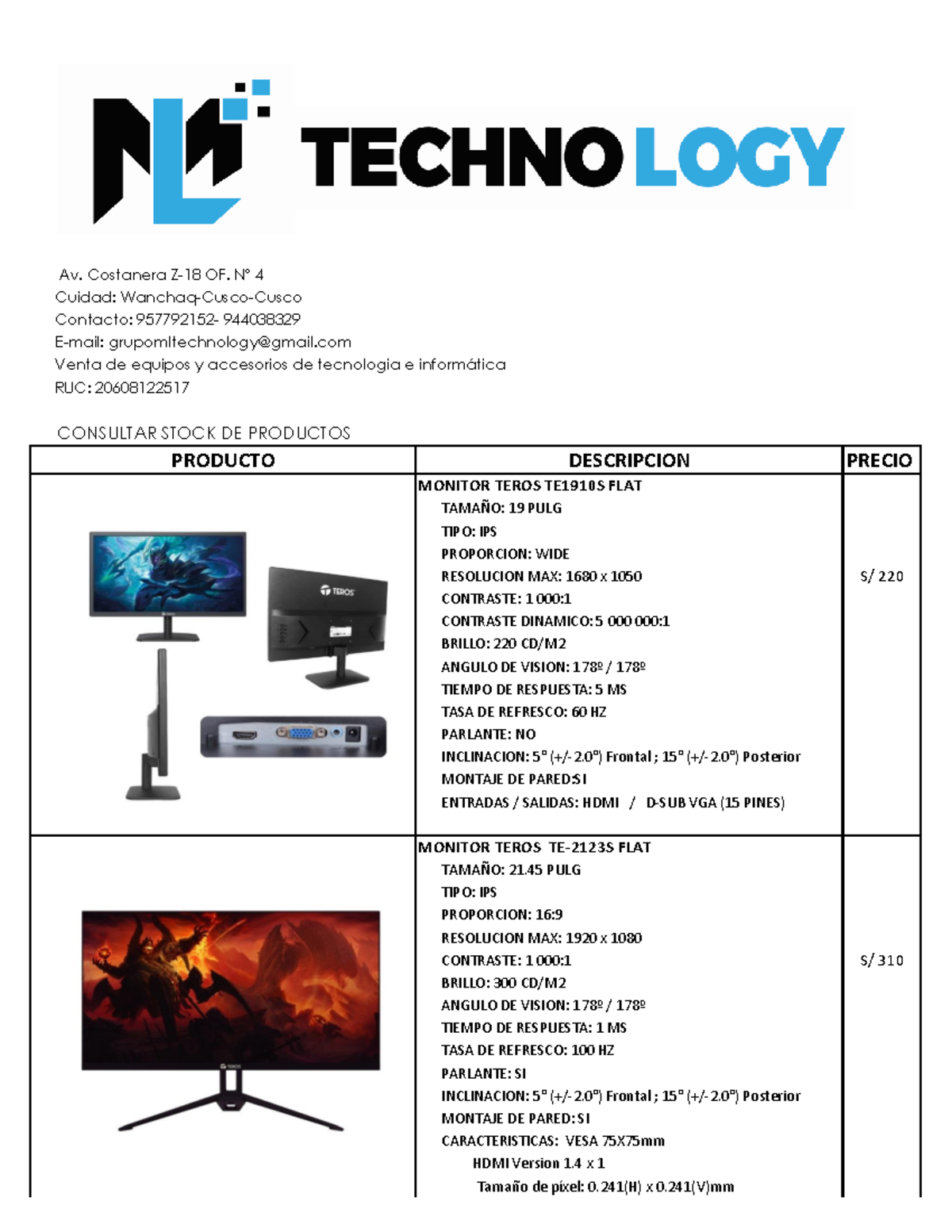 Catalogo Monitores ML Technology - Av. Costanera Z-18 OF. Nº 4 Cuidad ...