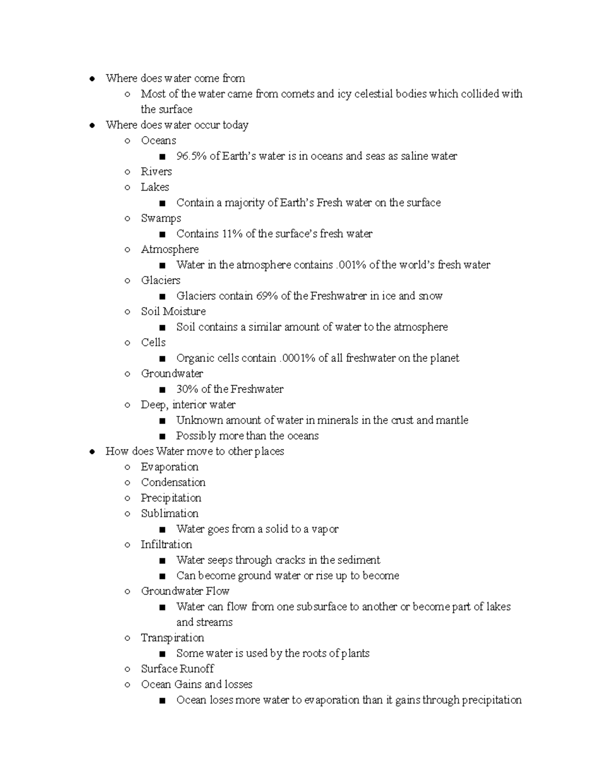 Ch 17 notes Chapter 17 of the Geology Textbook Where does water