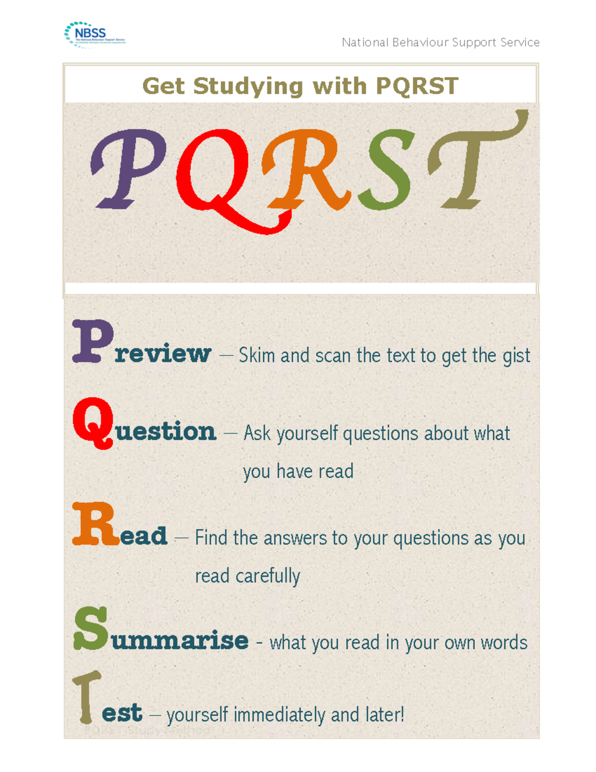 Pqrst Reading Technique PQRST Study Method 1 Get Studying 