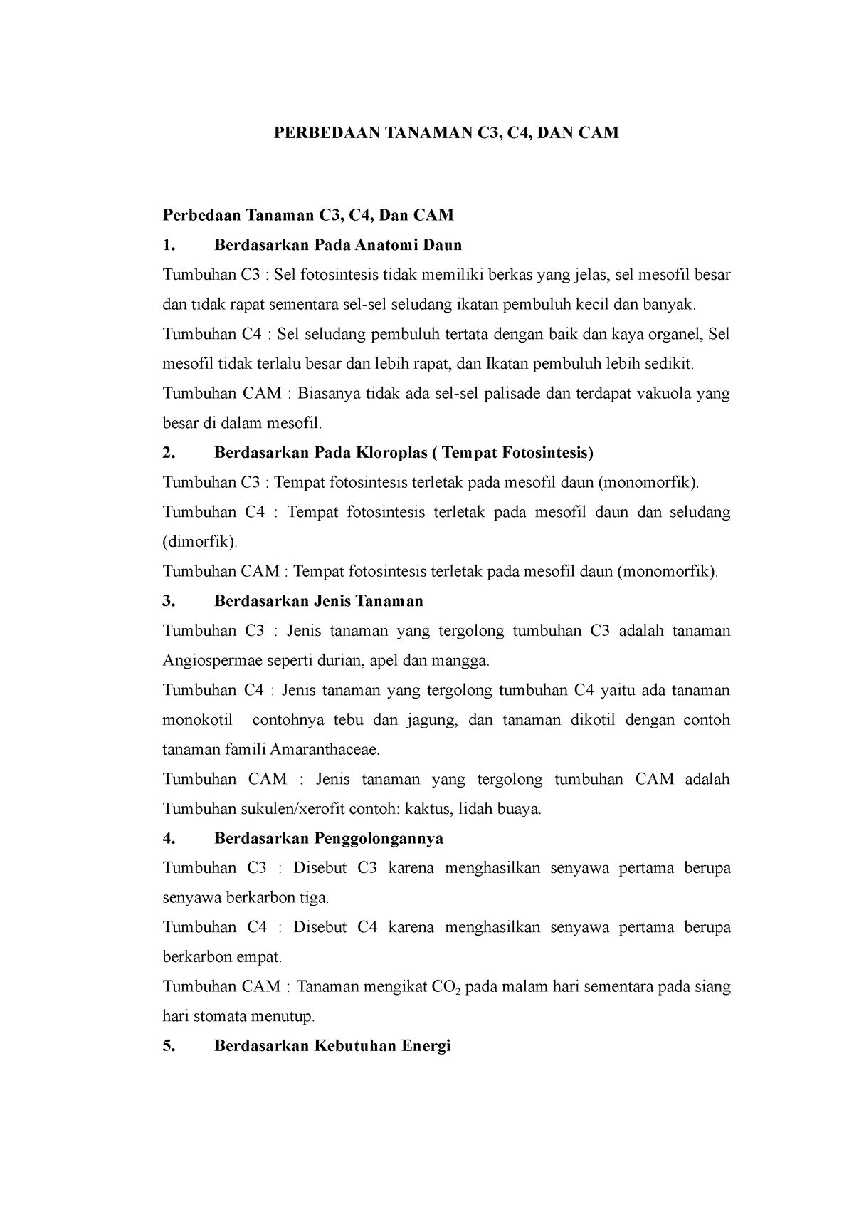 Perbedaan Tanaman C3 C4 CAM - PERBEDAAN TANAMAN C3, C4, DAN CAM ...