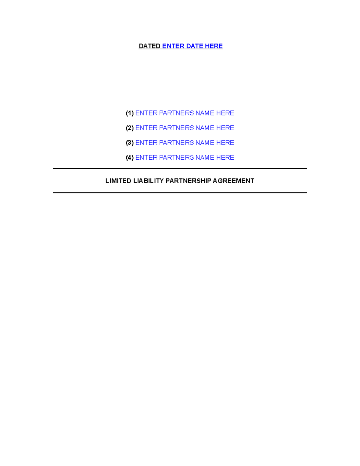 LLP Professional Partnership Agreement - DATED ENTER DATE HERE (1 ...