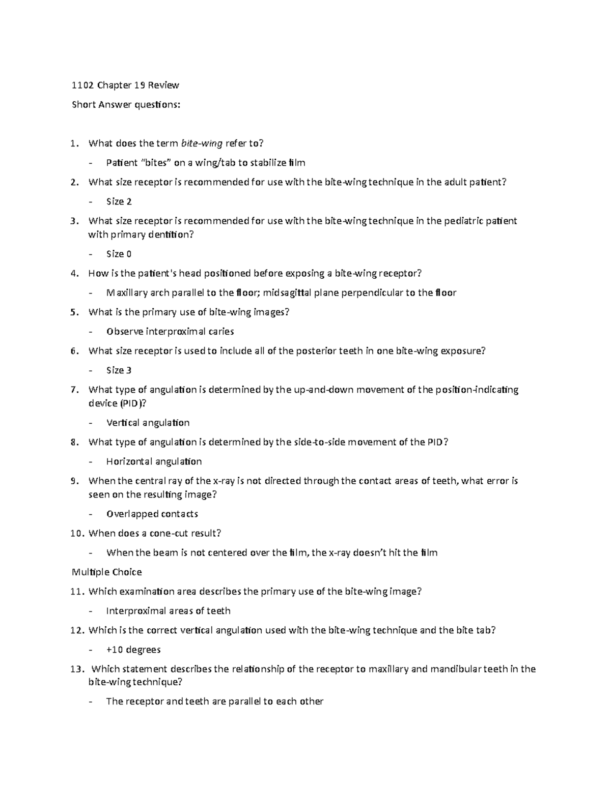 1102 Chapter 19 Review 1102 Chapter 19 Review Short Answer quesions