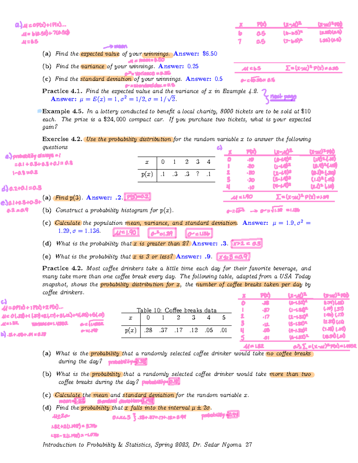 Lecture Note 2 - Probability - (a) Find the expected value of your ...