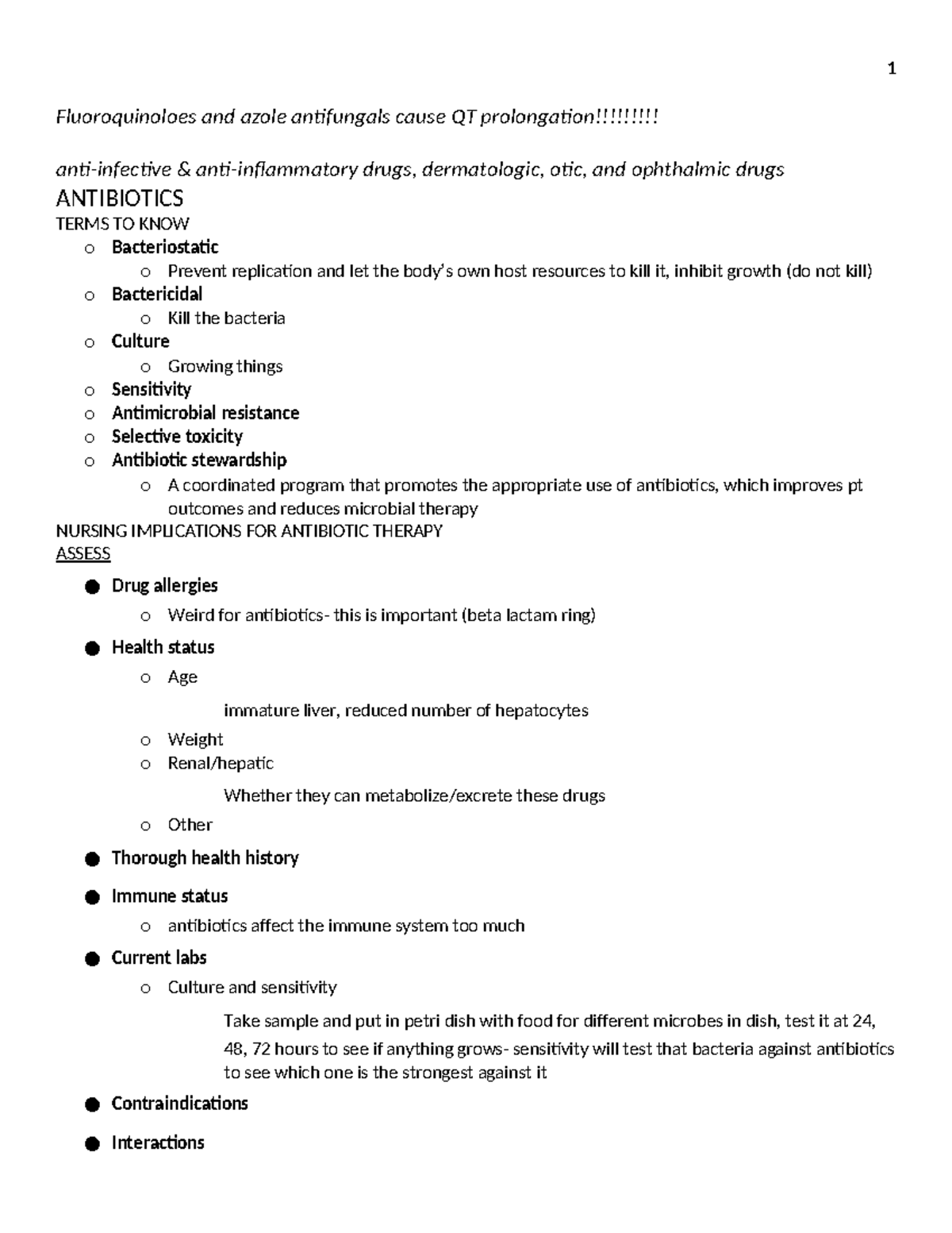 309 Exam 2 lecture notes Fluoroquinoloes and azole antifungals cause QT prolongation