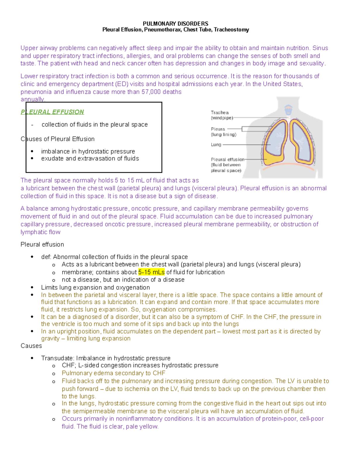 Notes pulmonary - Pleural Effusion, Pneumothorax, Chest Tube ...