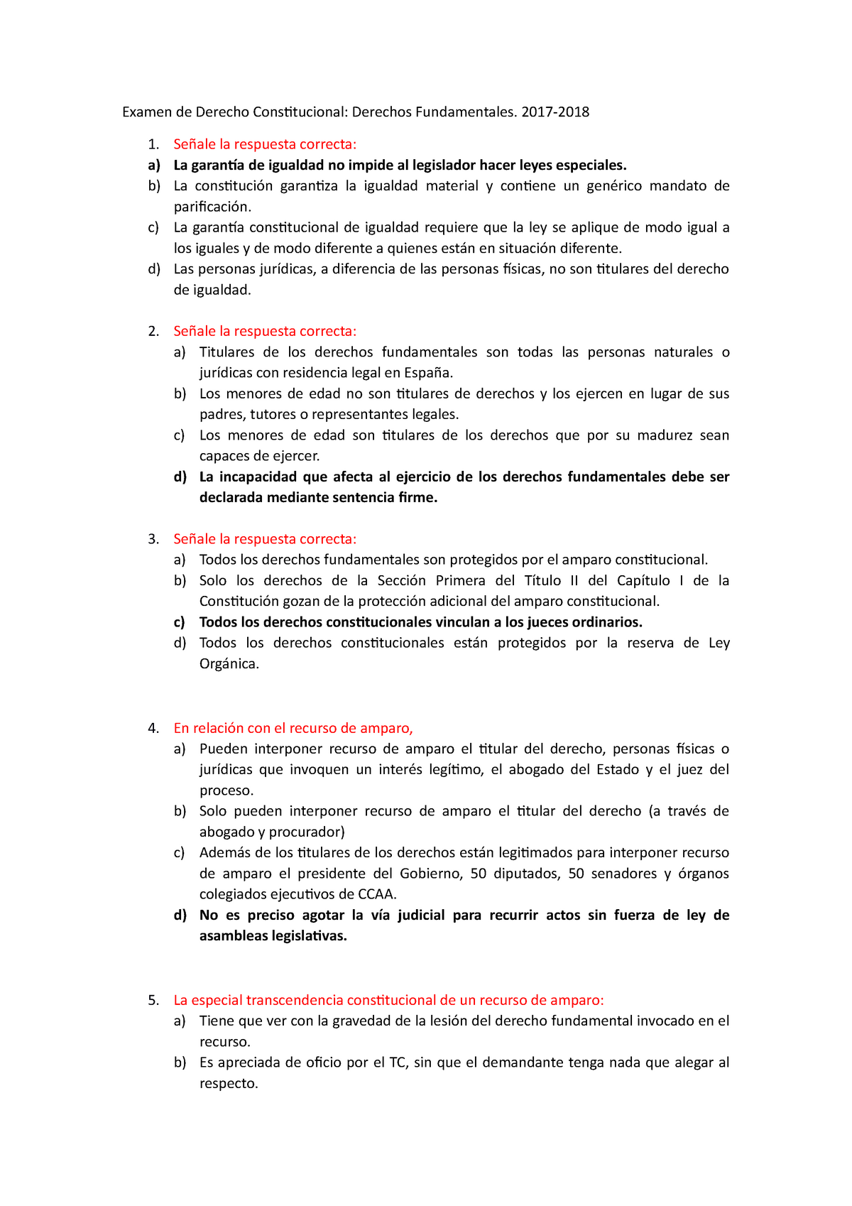 Final Preguntas Y Respuestas Examen De Derecho Constitucional Derechos Fundamentales