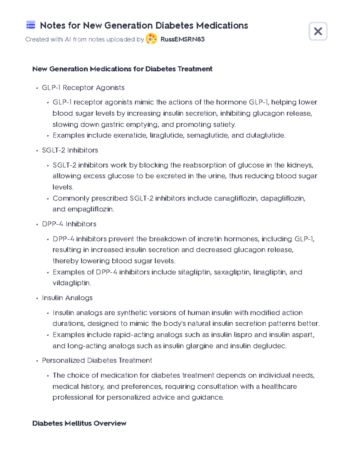 New Generation Diabetes Medications Quizlet Notes for New Generation