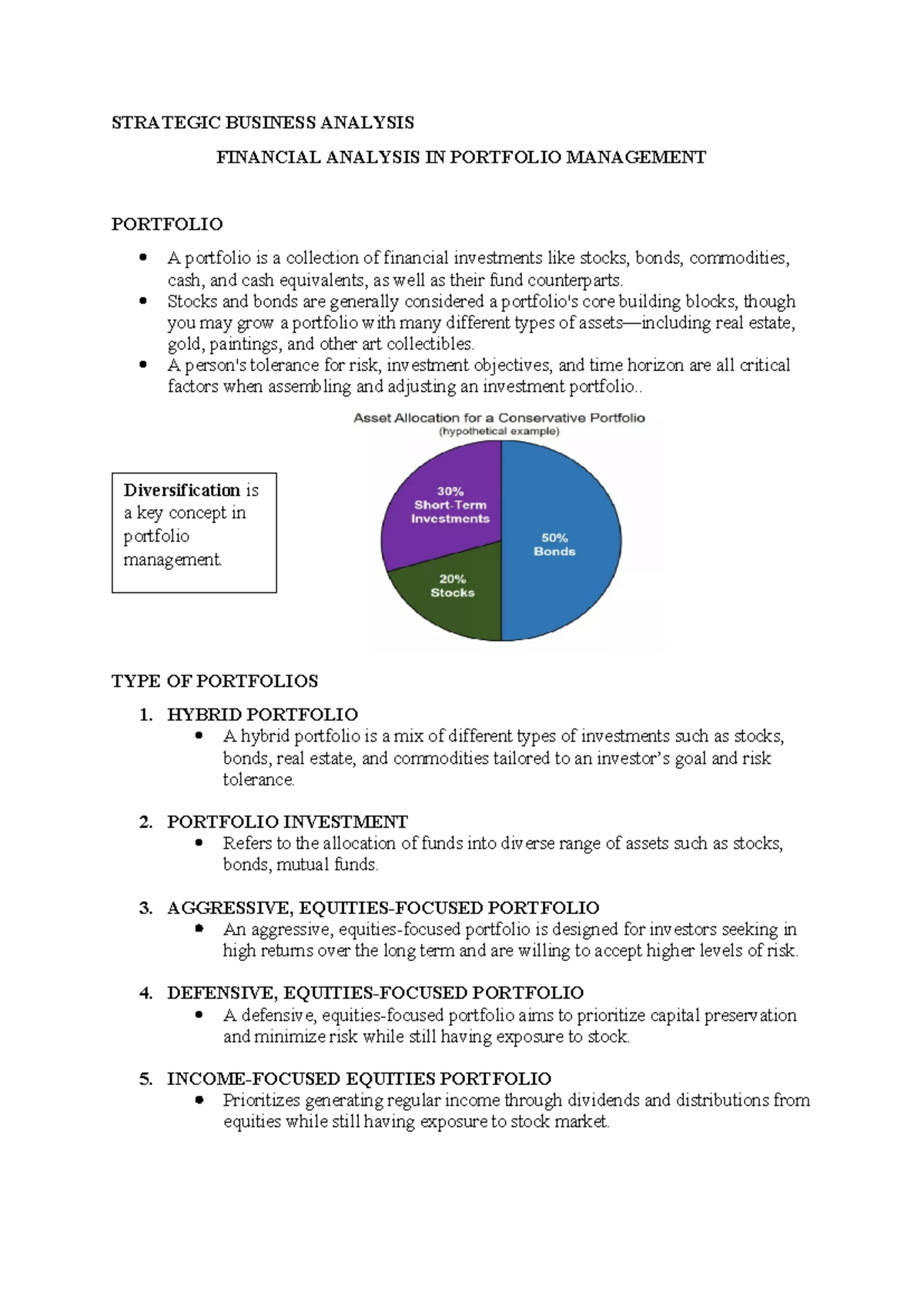 Financial Analysis IN Portfolio Management Copy - STRATEGIC BUSINESS ...