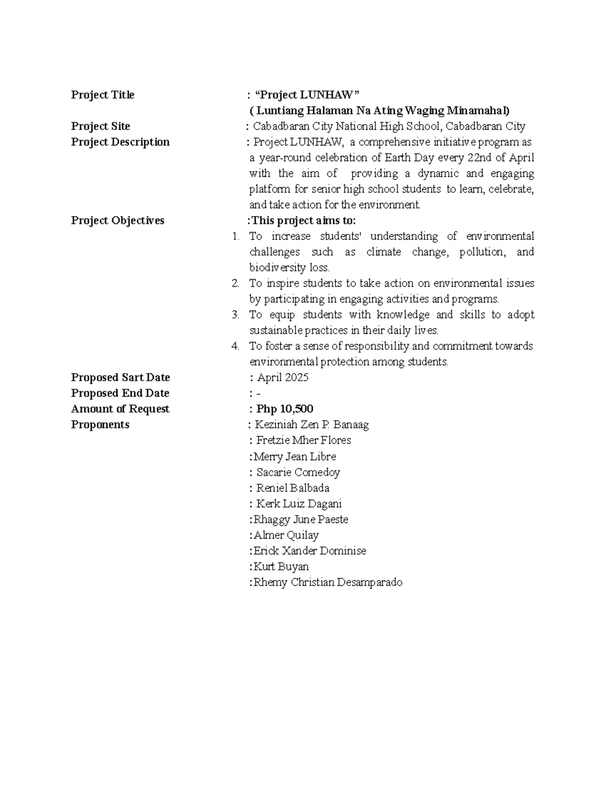 Project Lunhaw - fgccgb - Project Title : “Project LUNHAW” ( Luntiang ...