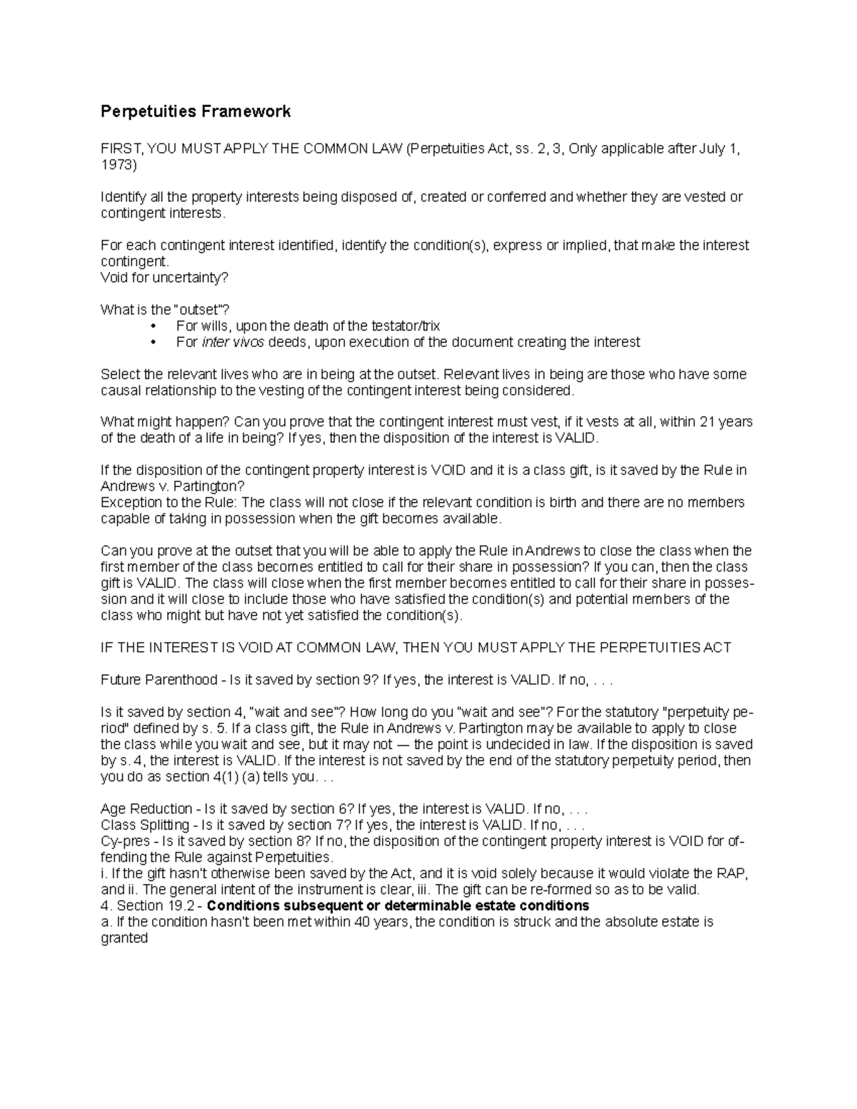 Property Frameworks Fall (Mascher) Perpetuities Framework FIRST, YOU