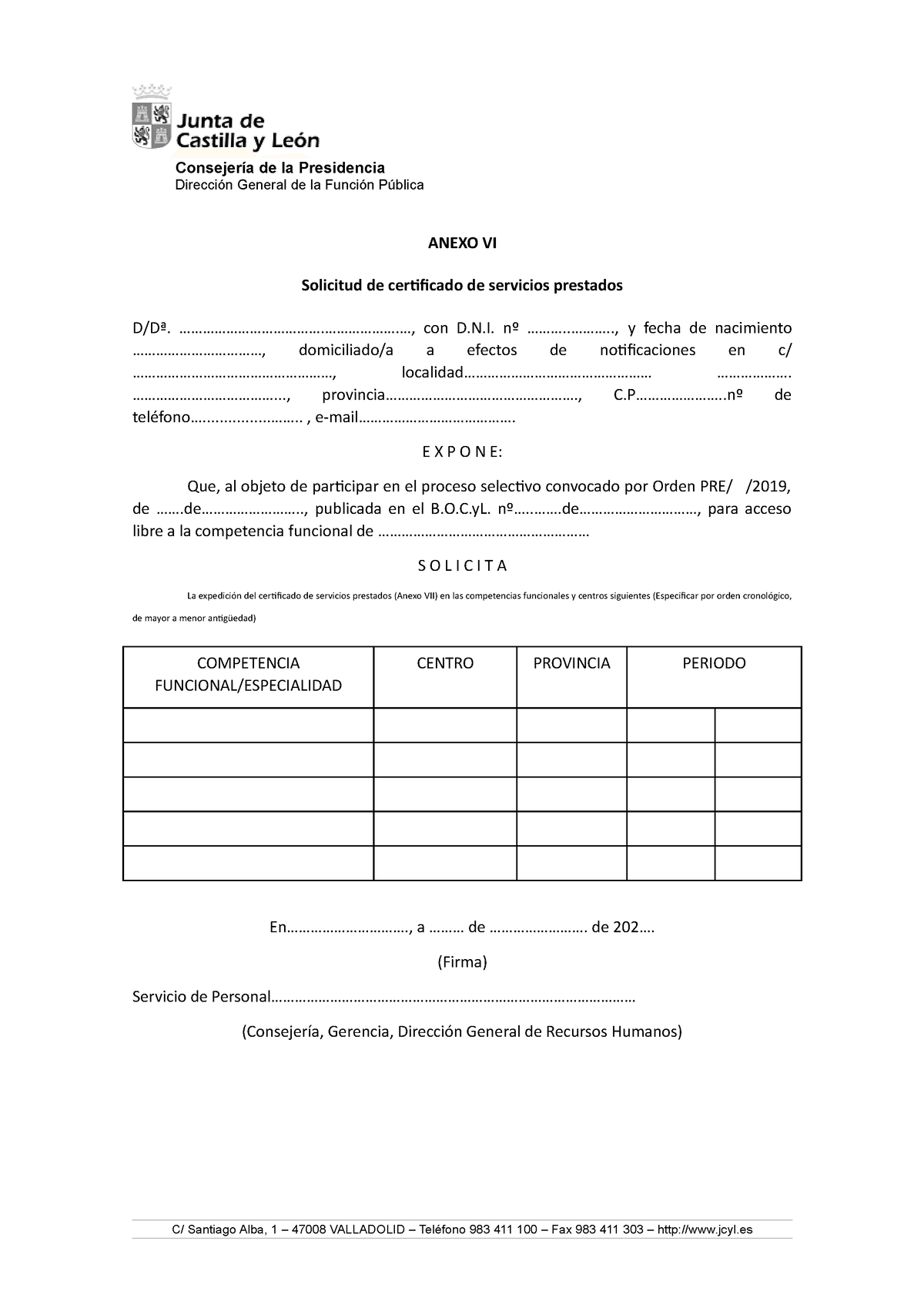 Anexovisolicitudcertificadoserviciosprestados2 Consejería De La Presidencia Dirección 1241