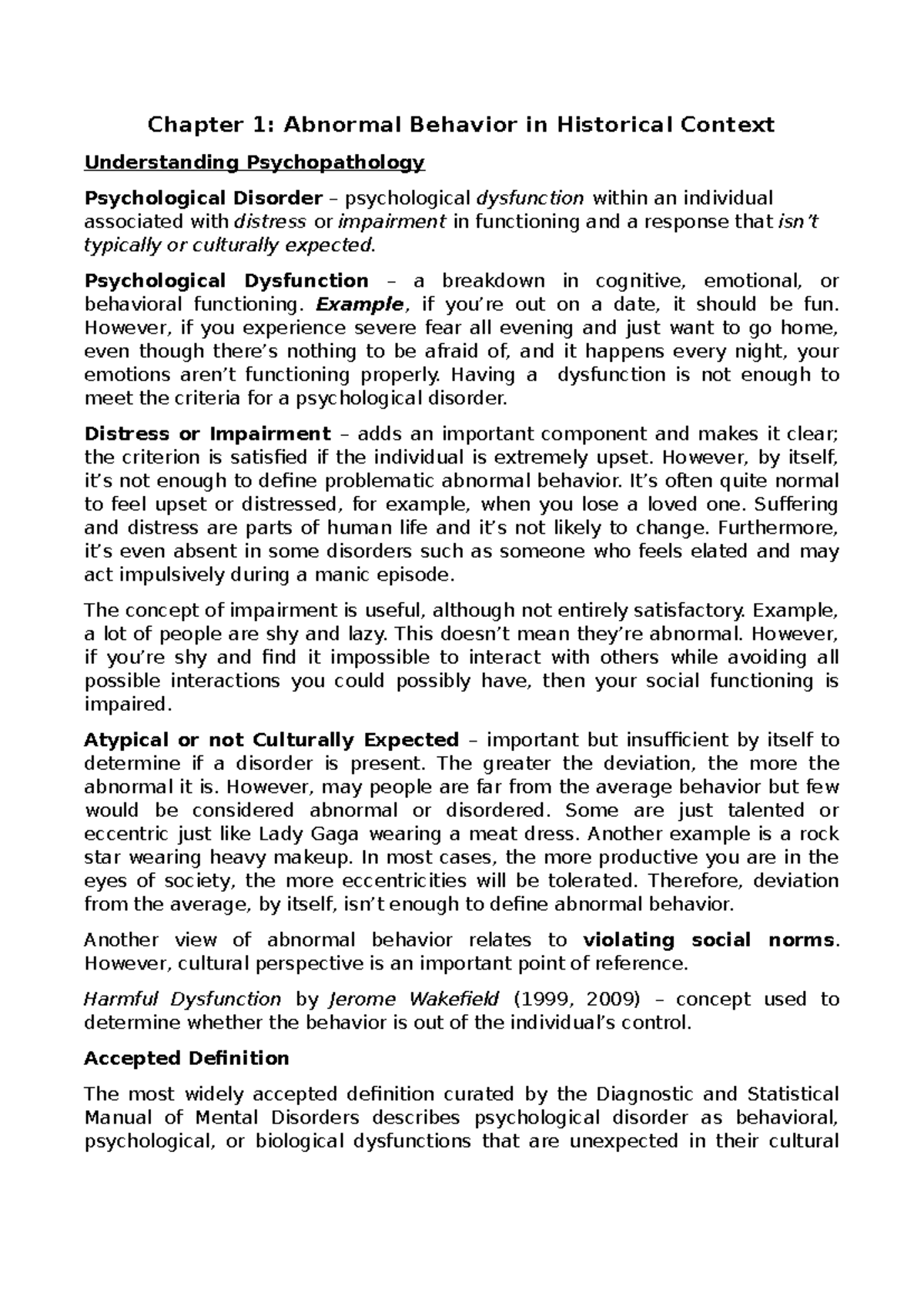 Ab Psych Chapter 1 - Chapter 1: Abnormal Behavior in Historical Context ...