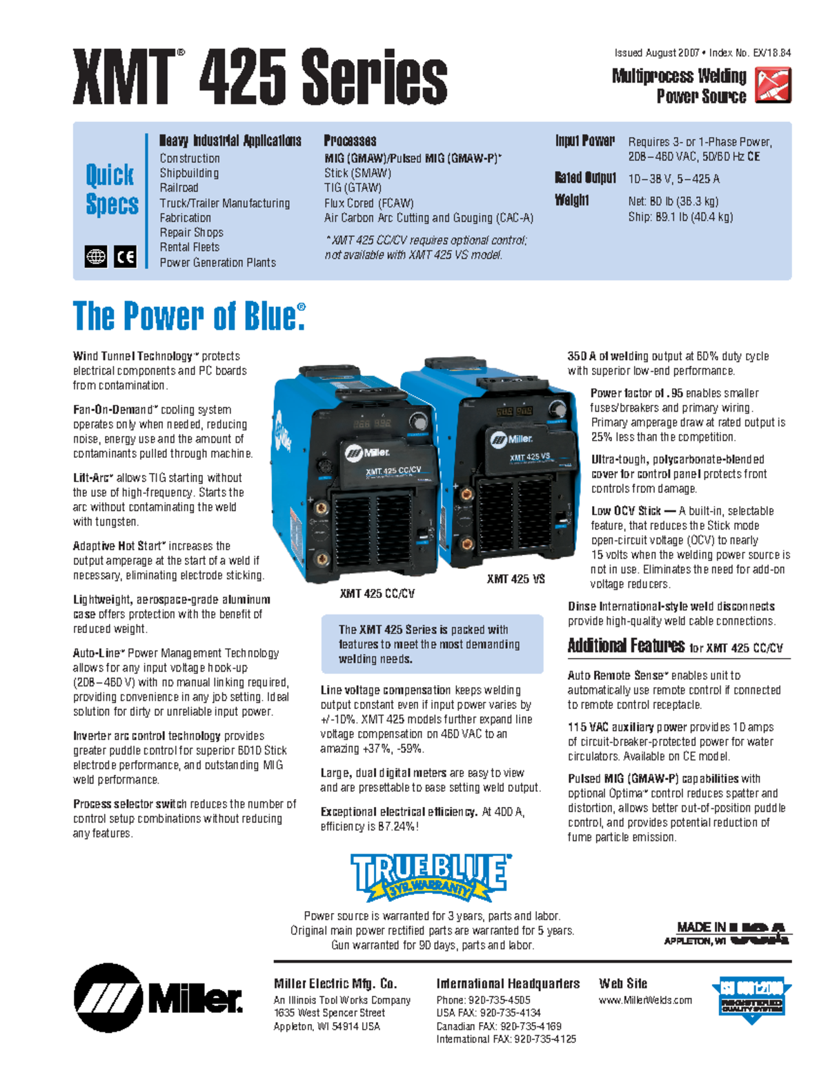 Multiprocesos Miller - Serie XMT 425 - XMT ® 425 Series Multiprocess ...