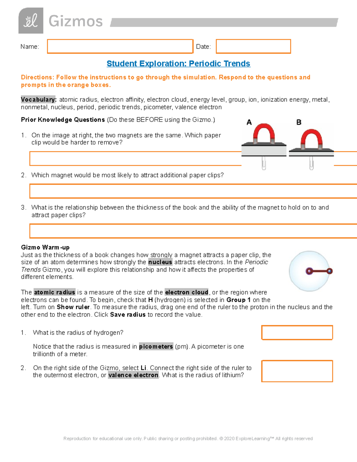 Adisa Musa - Gizmo Periodic Trends - Name: Date: Student Exploration ...