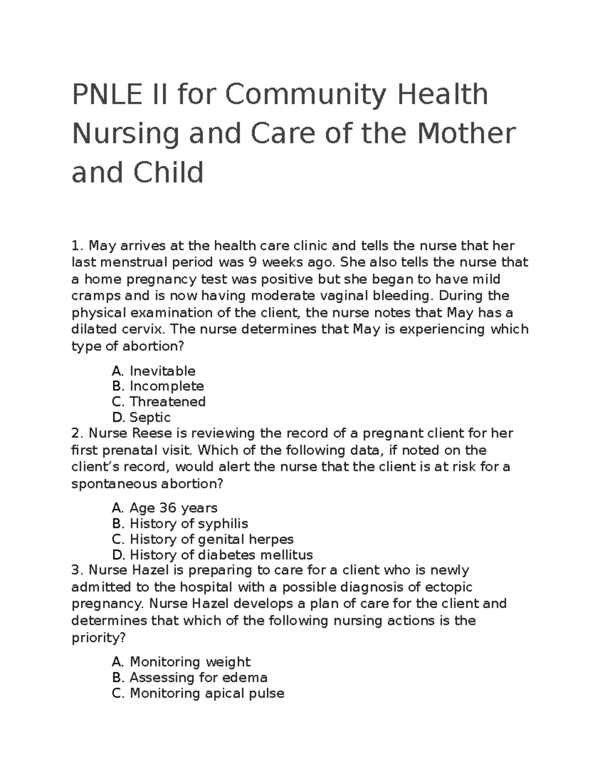 PNLE II For Community Health Nursing And Care Of The Mother And Child ...