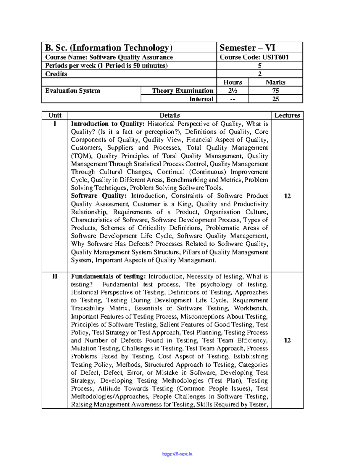 SQA Syllabus (E-next - 35 B. Sc. (Information Technology) Semester – VI ...