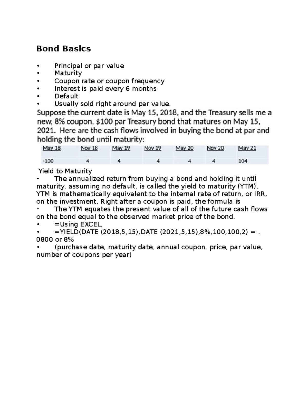 Fi 312 Bond Basics - Bond Basics Principal or par value Maturity Coupon ...