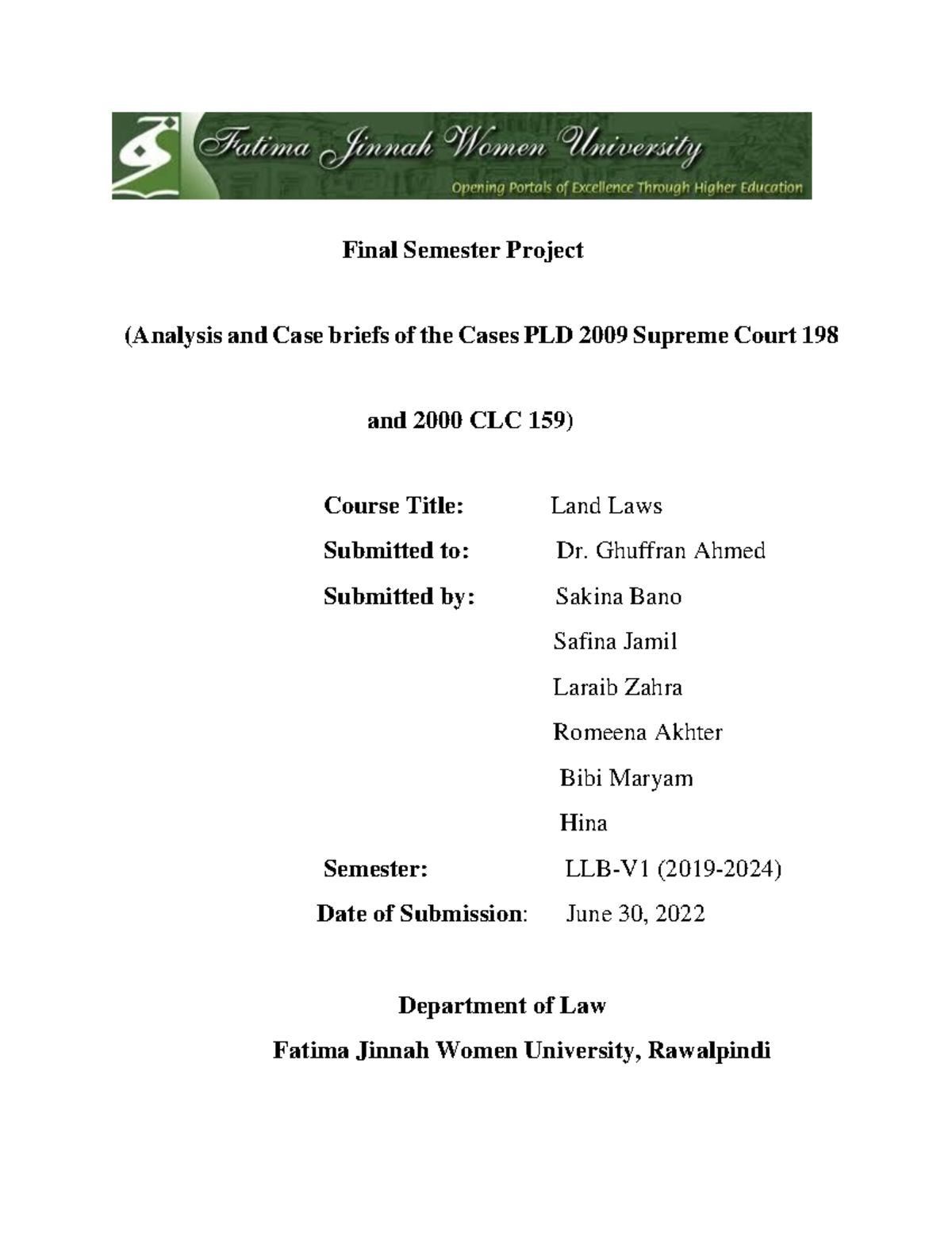 Land law project - case laws - Final Semester Project (Analysis and ...