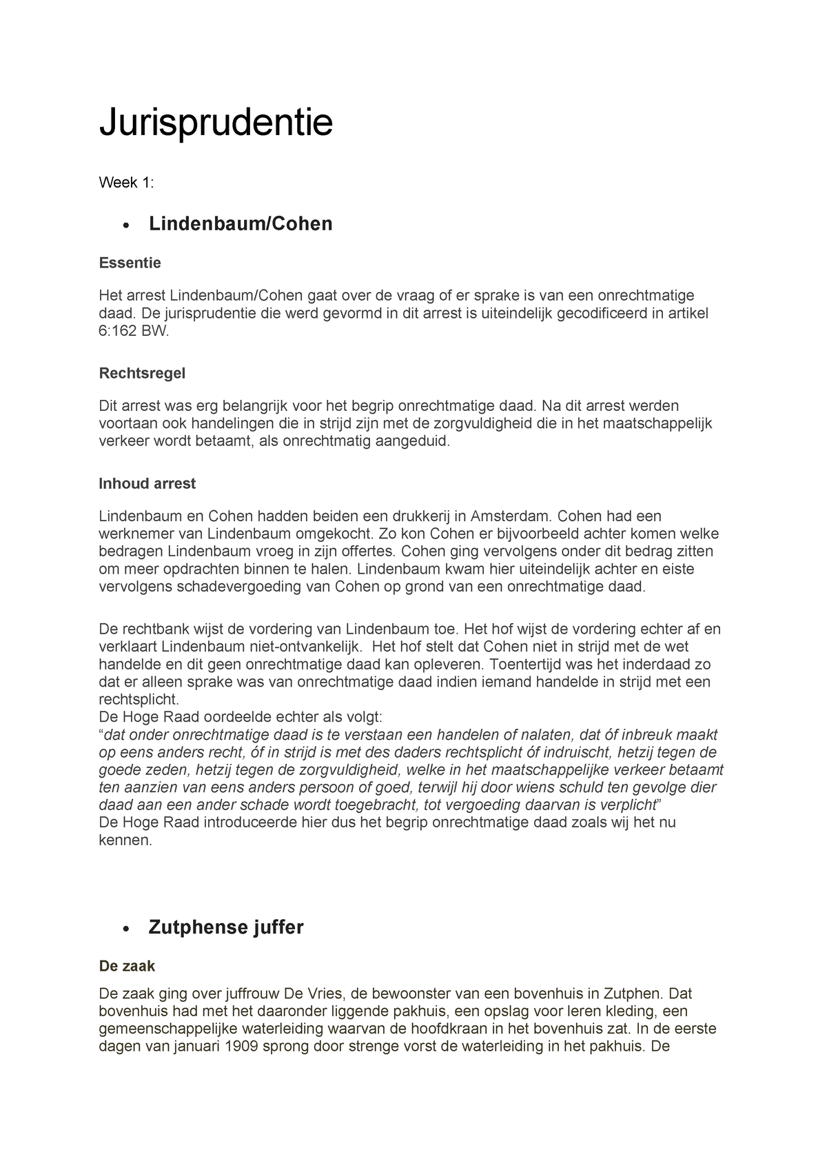 Jurisprudentie Blok 5 - Jurisprudentie Week 1: Lindenbaum/Cohen ...