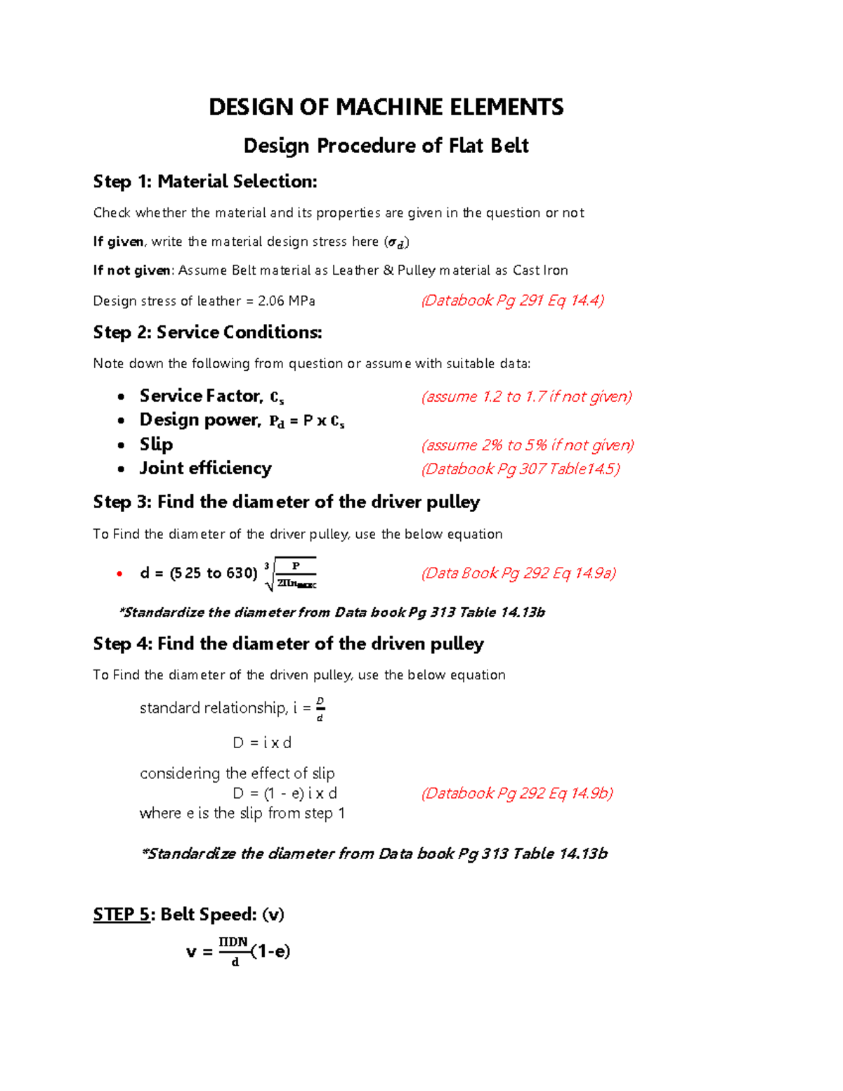 DME 2 Design of Belt Drive DESIGN OF MACHINE ELEMENTS Design