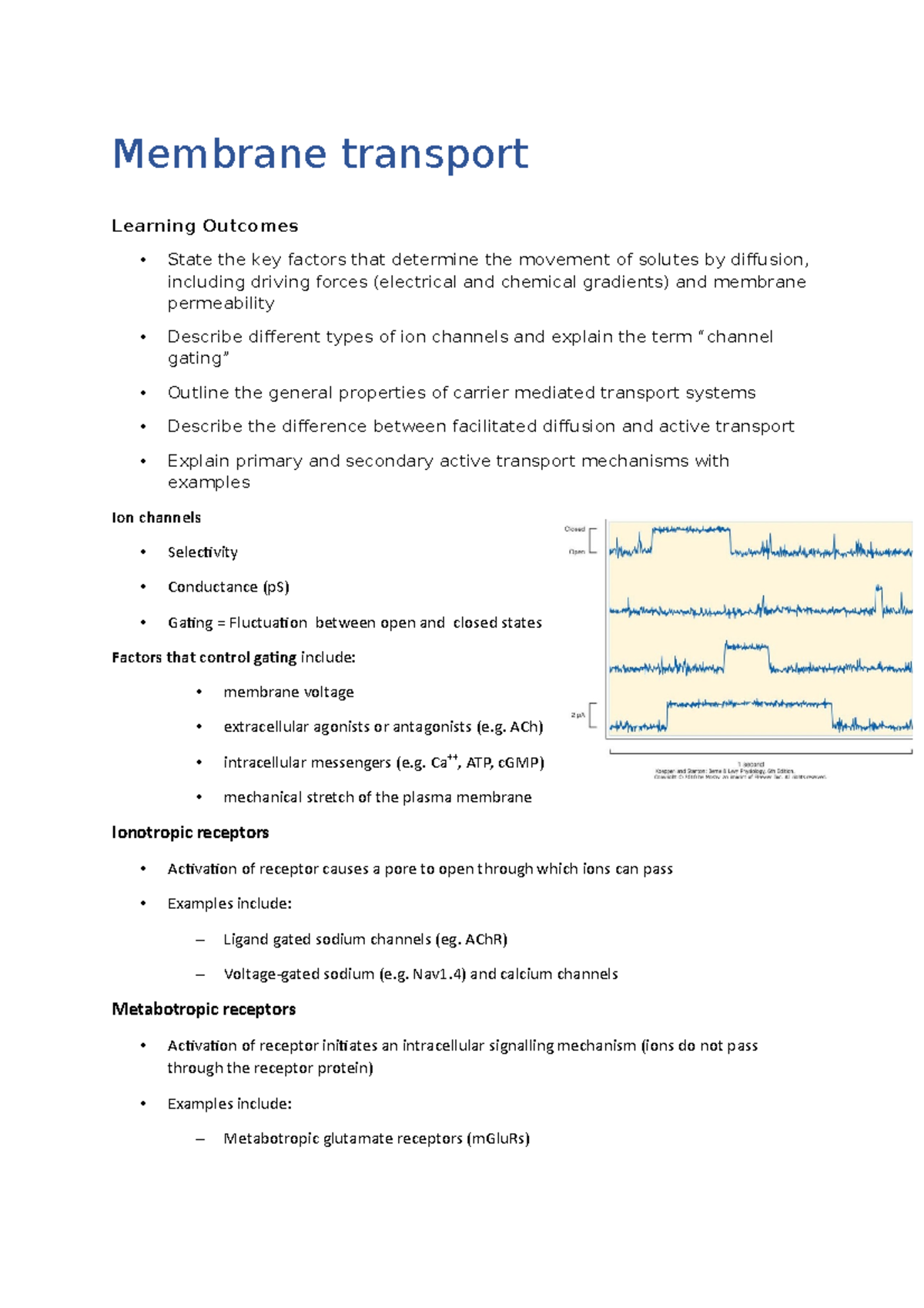 Membrane transport - Sheila - Membrane transport Learning Outcomes ...