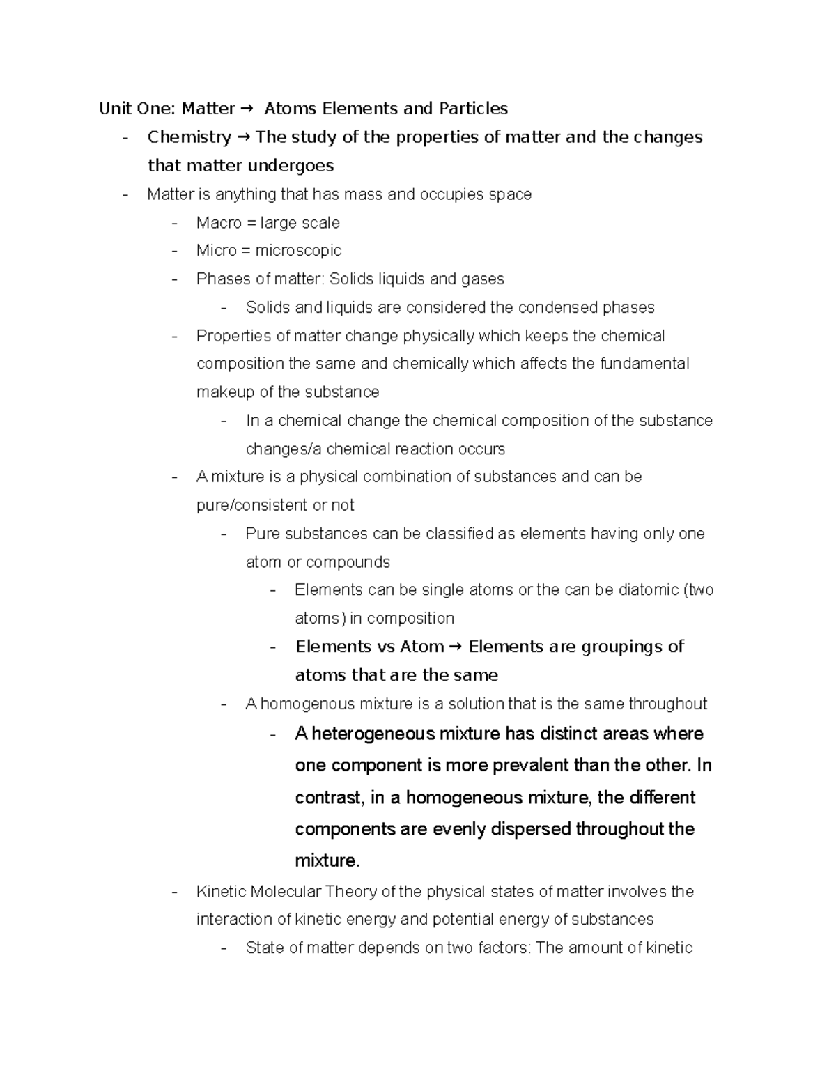 Chem Unit 1 Notes - Unit One: Matter → Atoms Elements and Particles ...