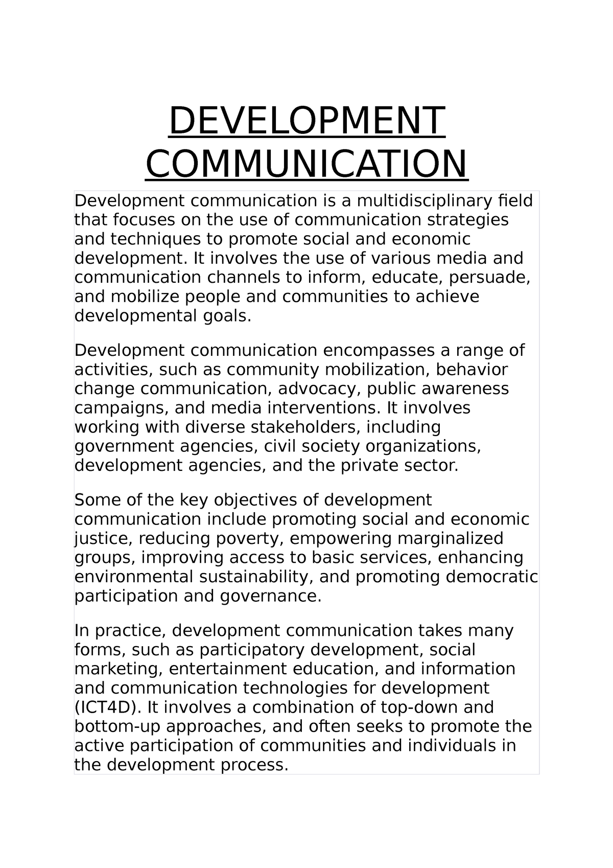 development communication dissertation topics