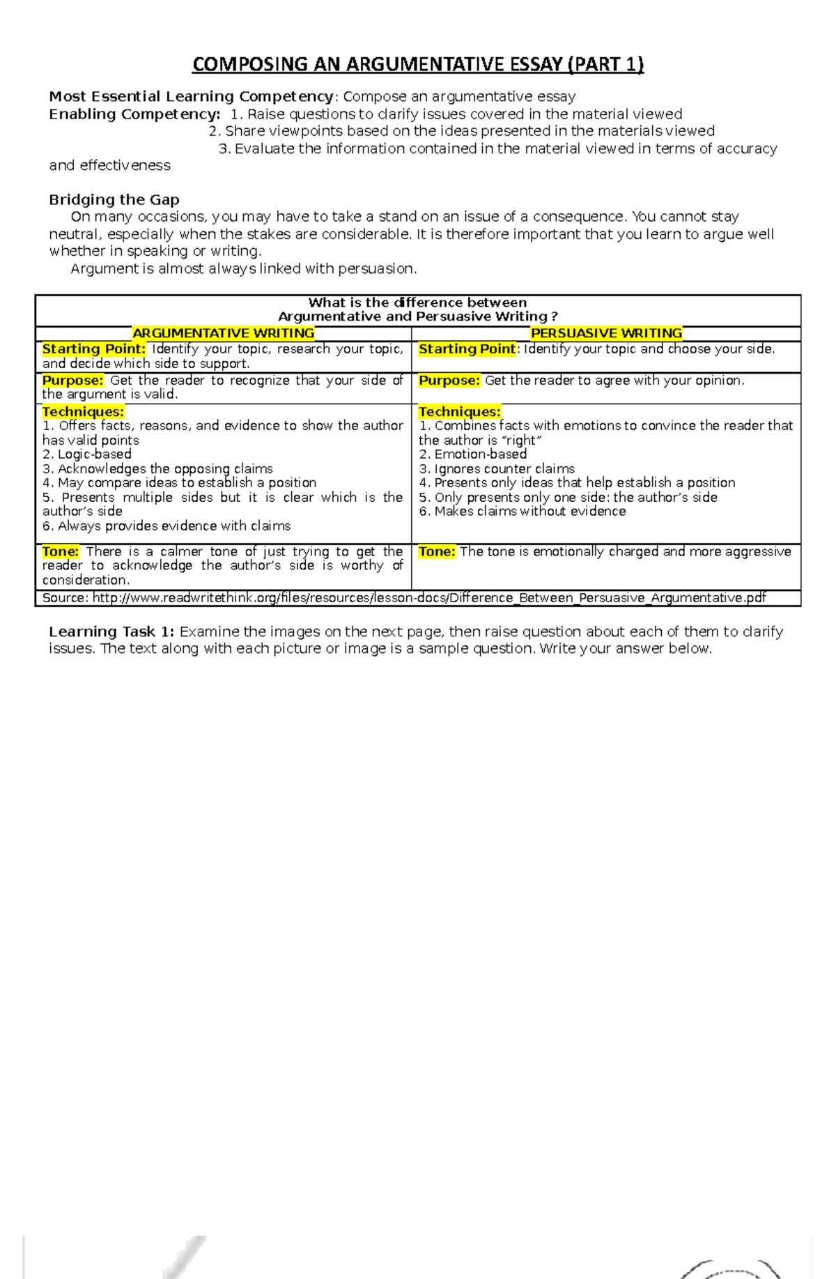 Composing AN Argumentative Essayrgumentative Essay - COMPOSING AN ...