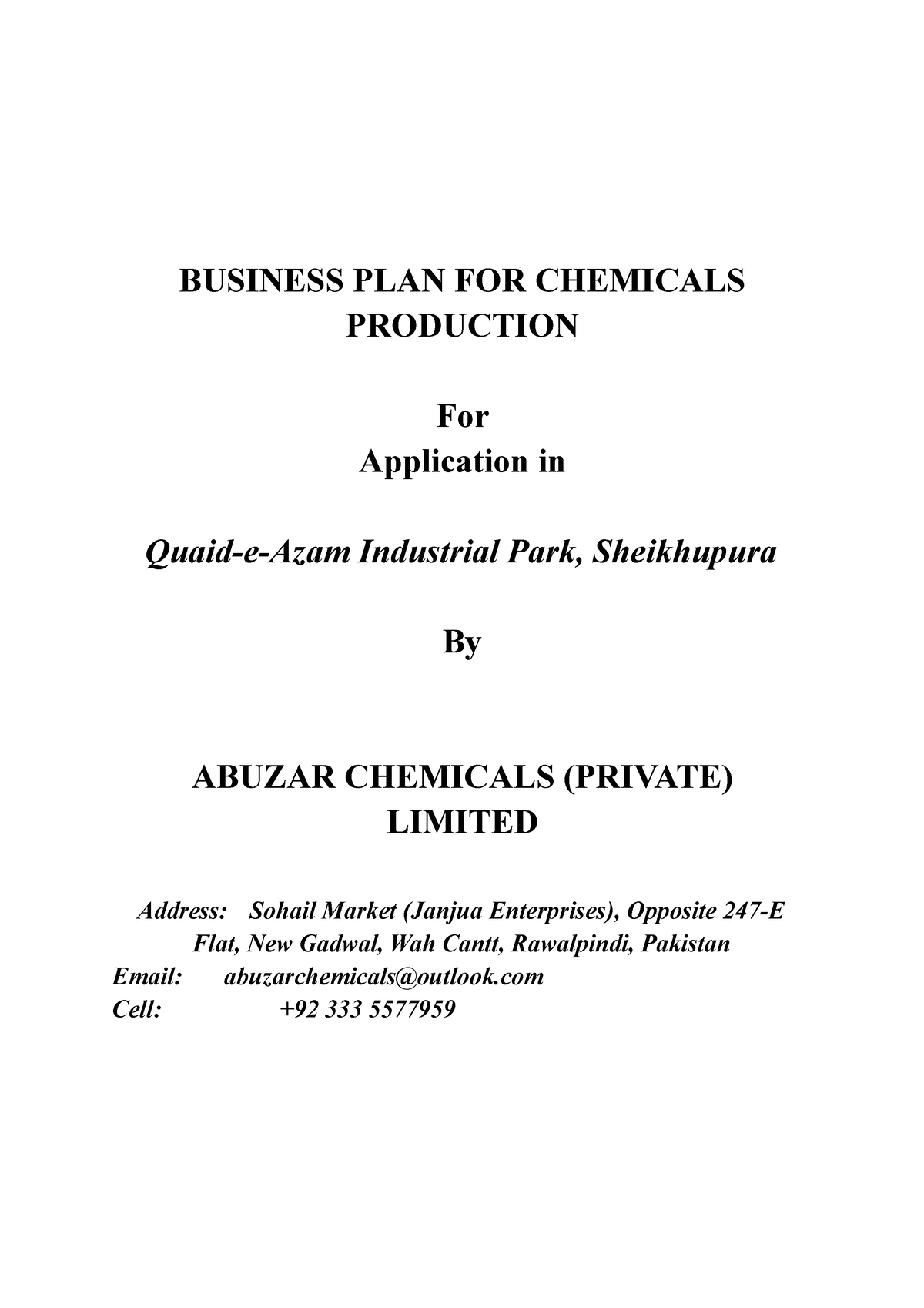 chemical manufacturing business plan