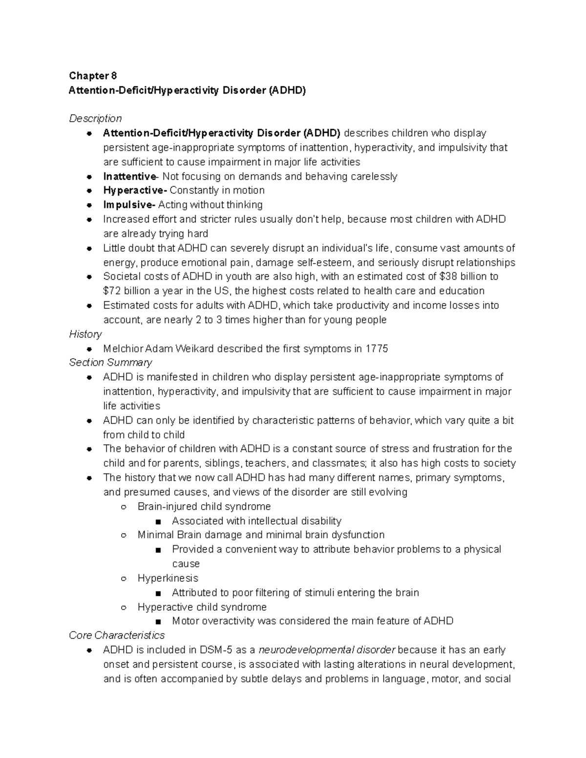 Psych 373 Chapter 8 Notes - Chapter 8 Attention-Deficit/Hyperactivity ...