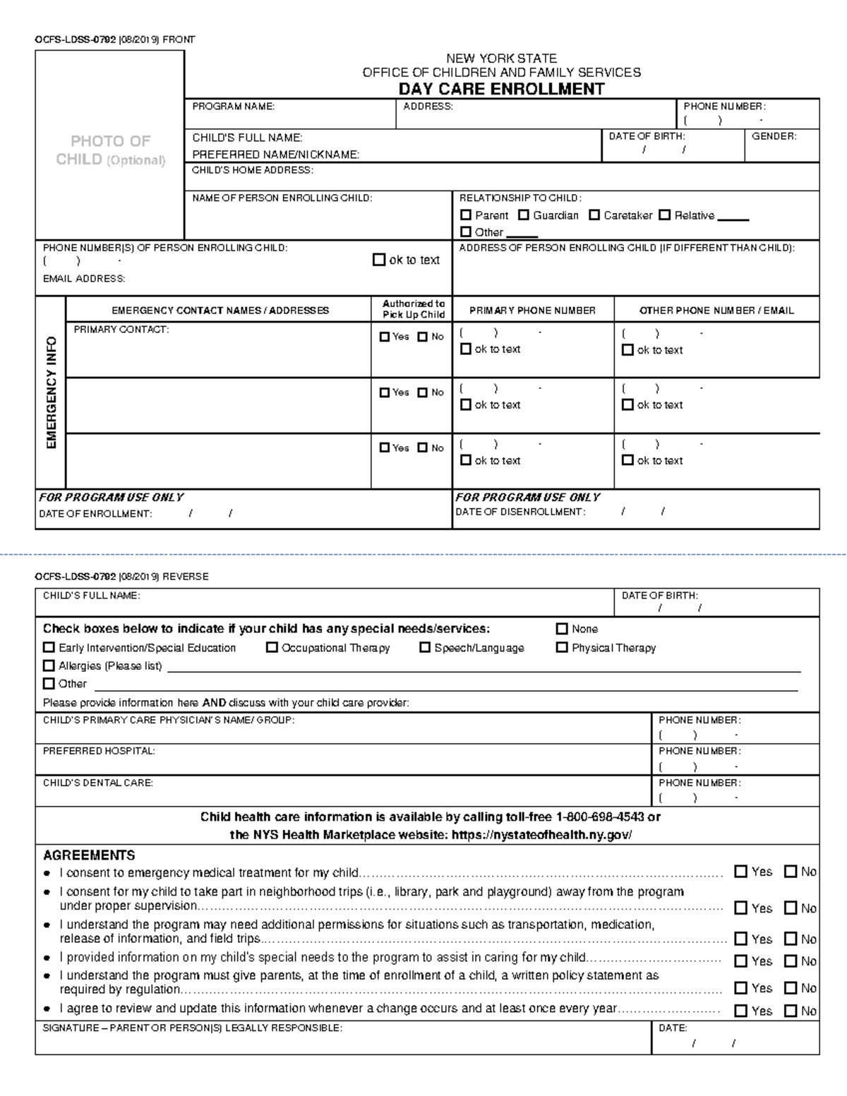 NEW BLUE CARD apuntes OCFSLDSS0792 (08/2019) FRONT NEW YORK STATE