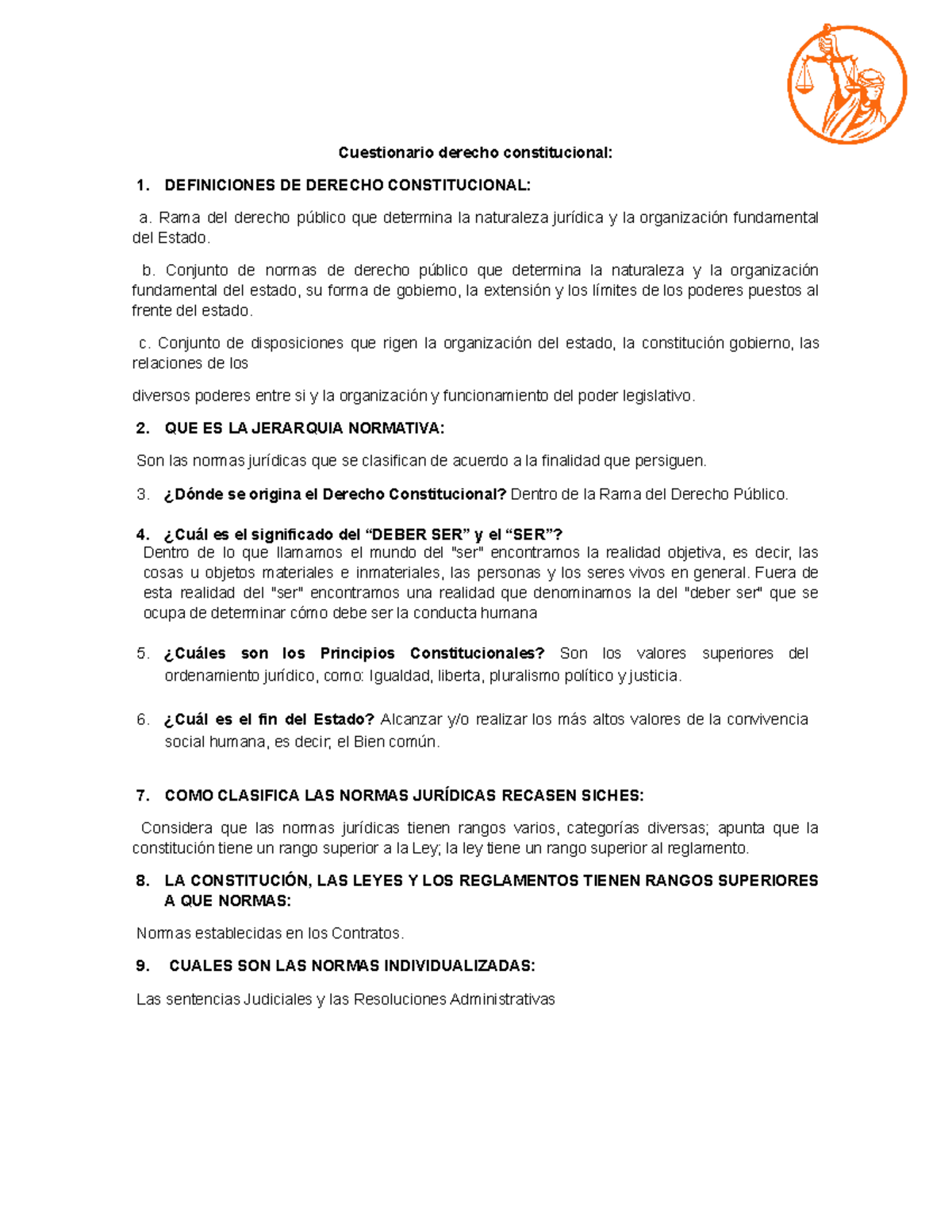 Unificado 1er Parcial - Resumen De Derecho Contitucional - Cuestionario ...