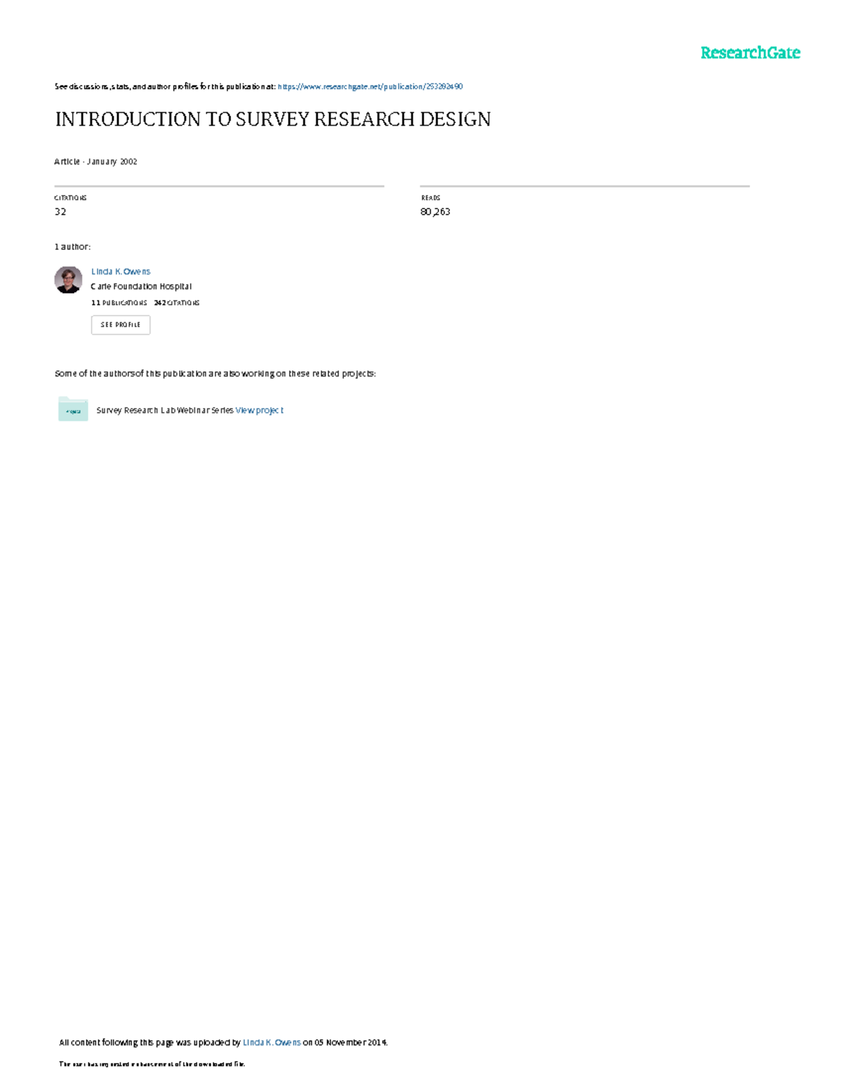 Introduction TO Survey Research Design - See discussions, stats, and ...