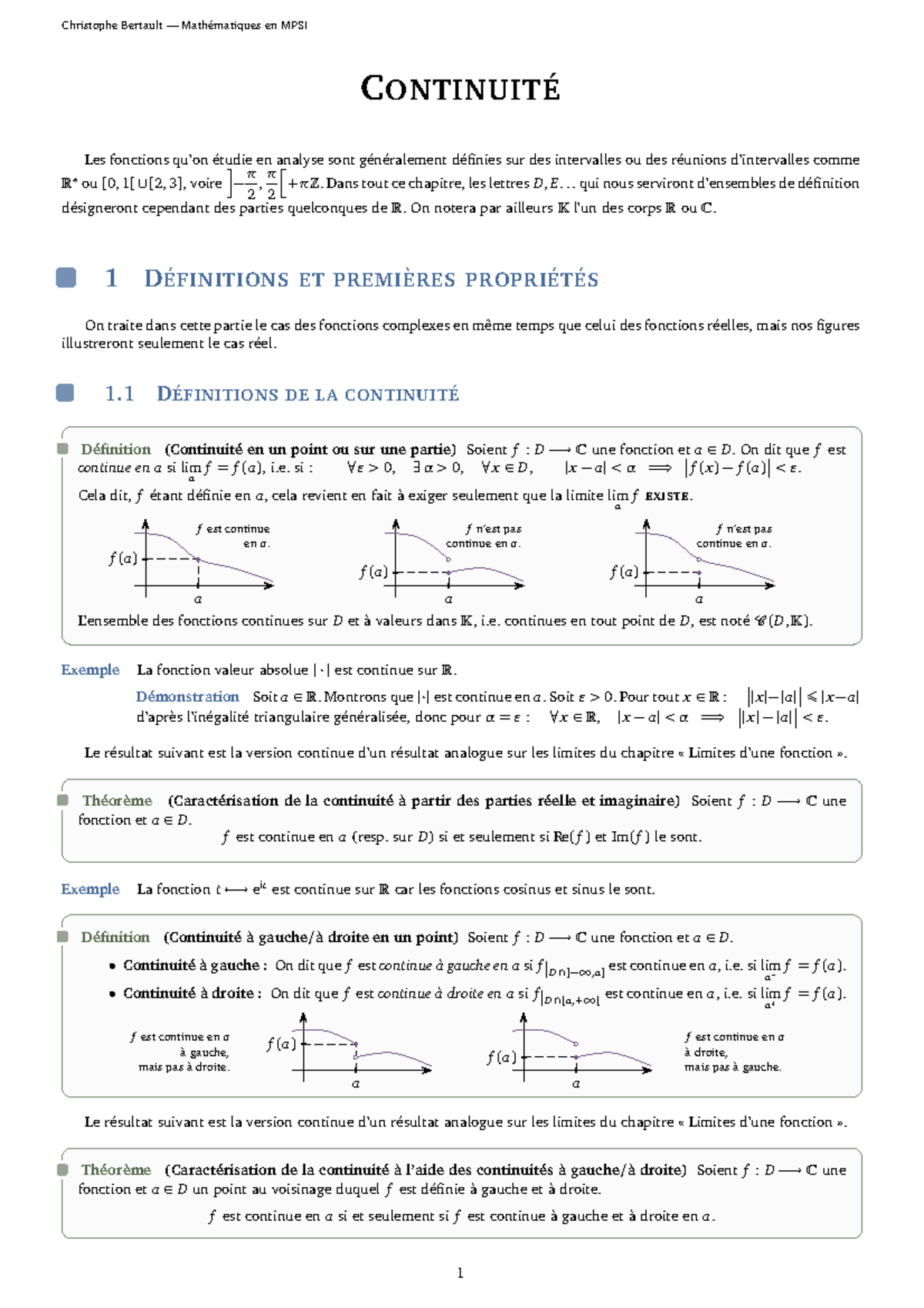 Cours sur la Continuité de fonction terminal spé - CONTINUITÉ Les ...