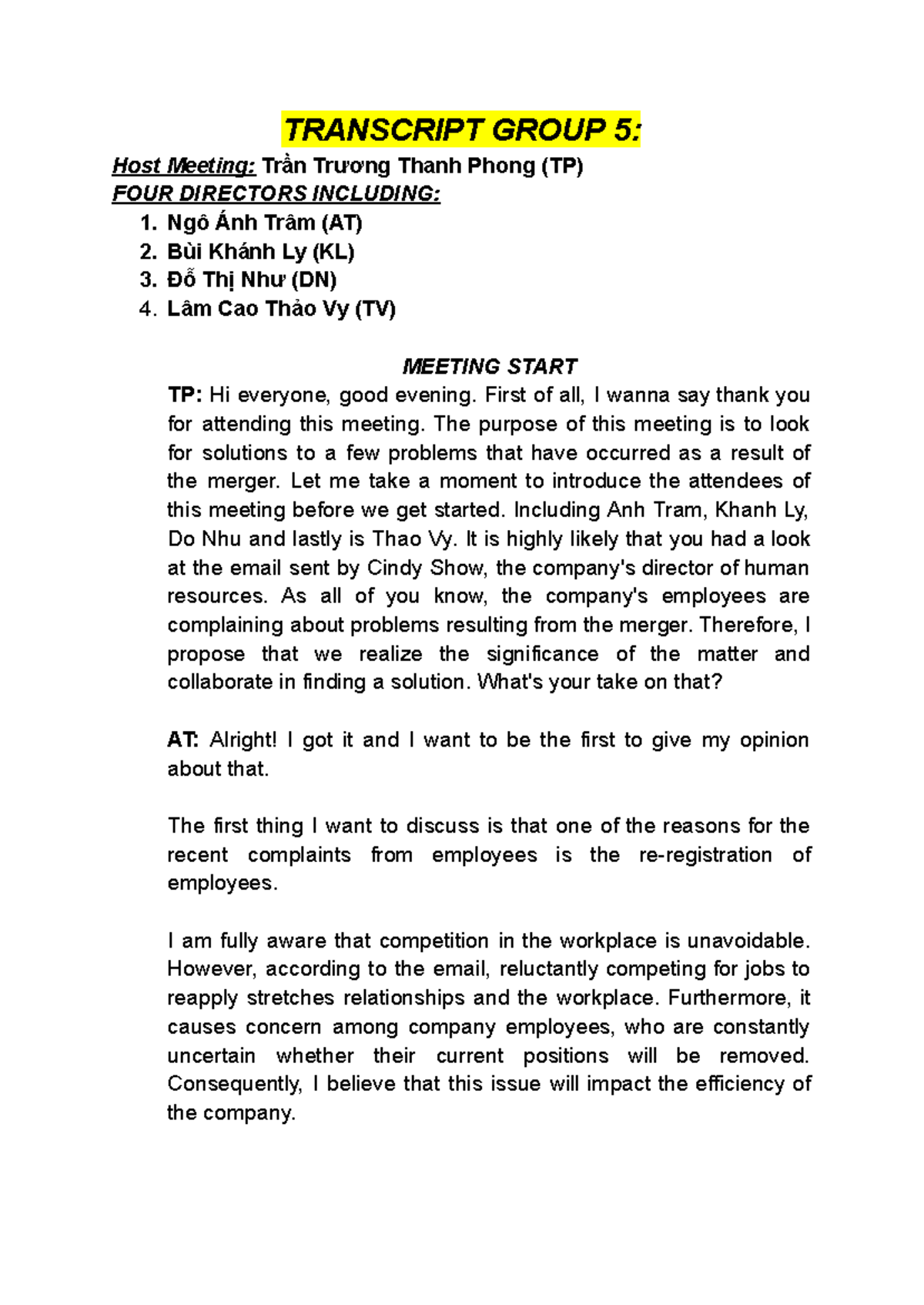 Transcript Group 5 Summary Nhập môn kinh doanh quốc tế TRANSCRIPT GROUP 5 Host Meeting