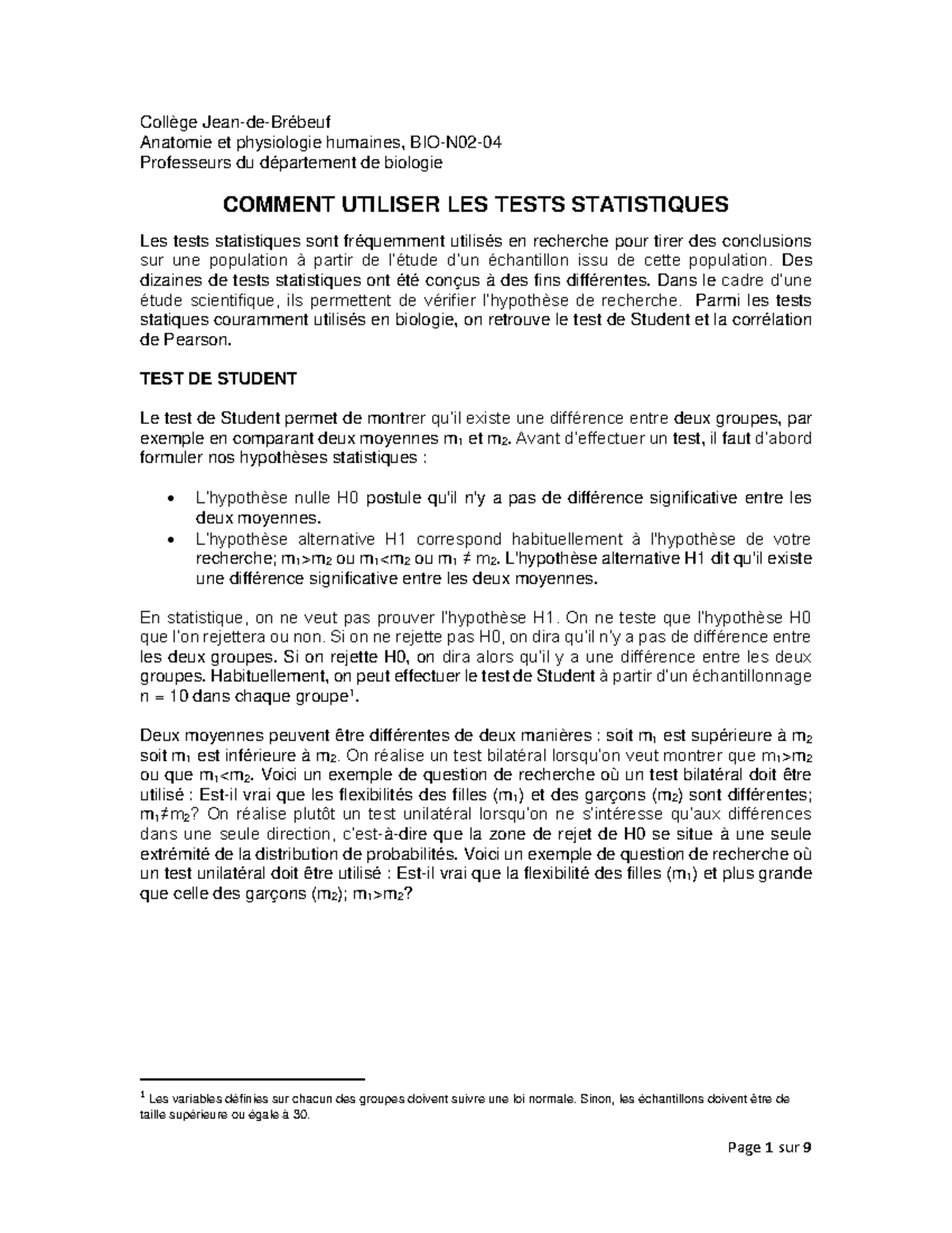 Statistiques Statistics summuries Collège JeandeBrébeuf Anatomie