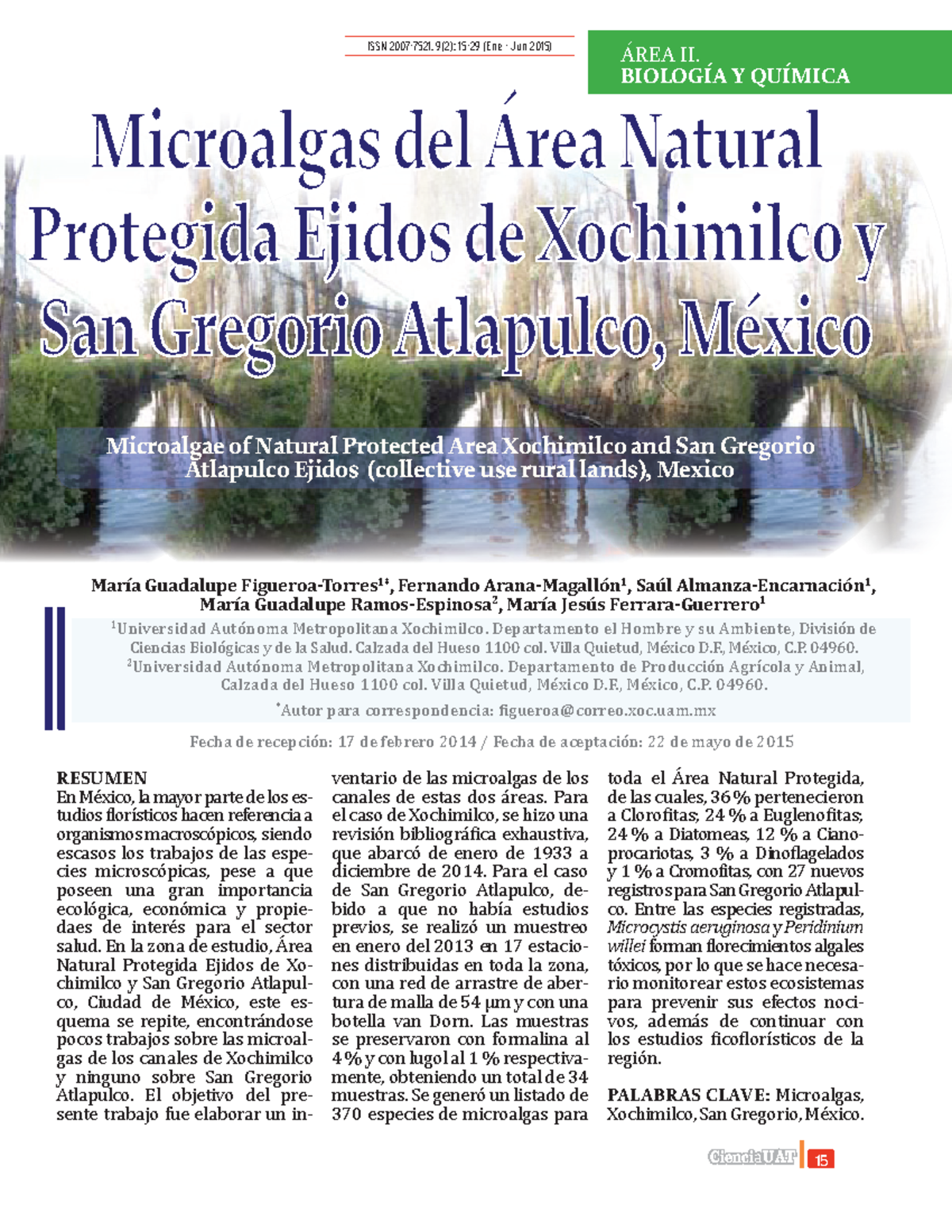 Microalgas del Área Natural Protegida Ejidos de Xochimilco y San ...